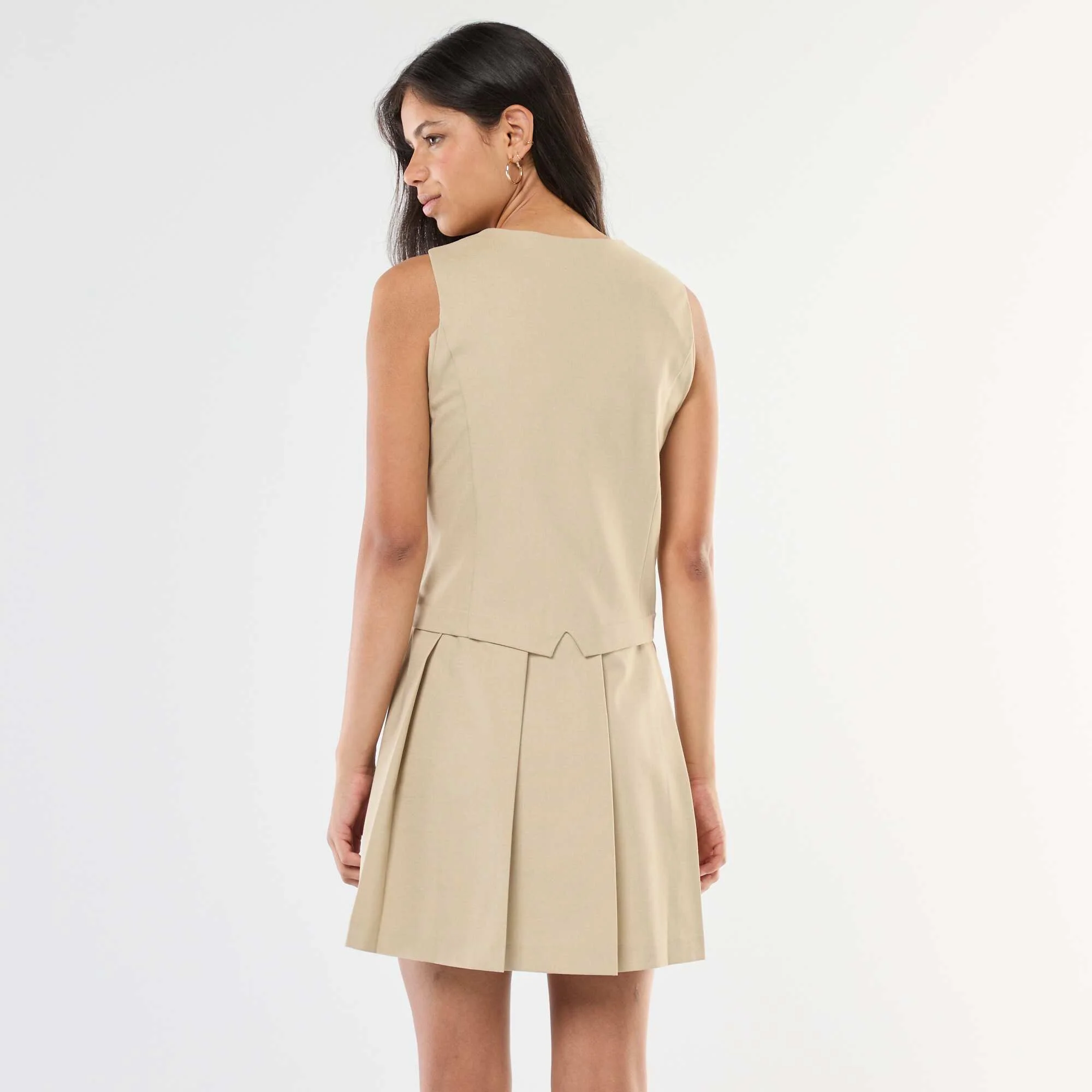 2-in-1 Dress with Blazer Vest Effect + Skirt BEIGE - Image 3