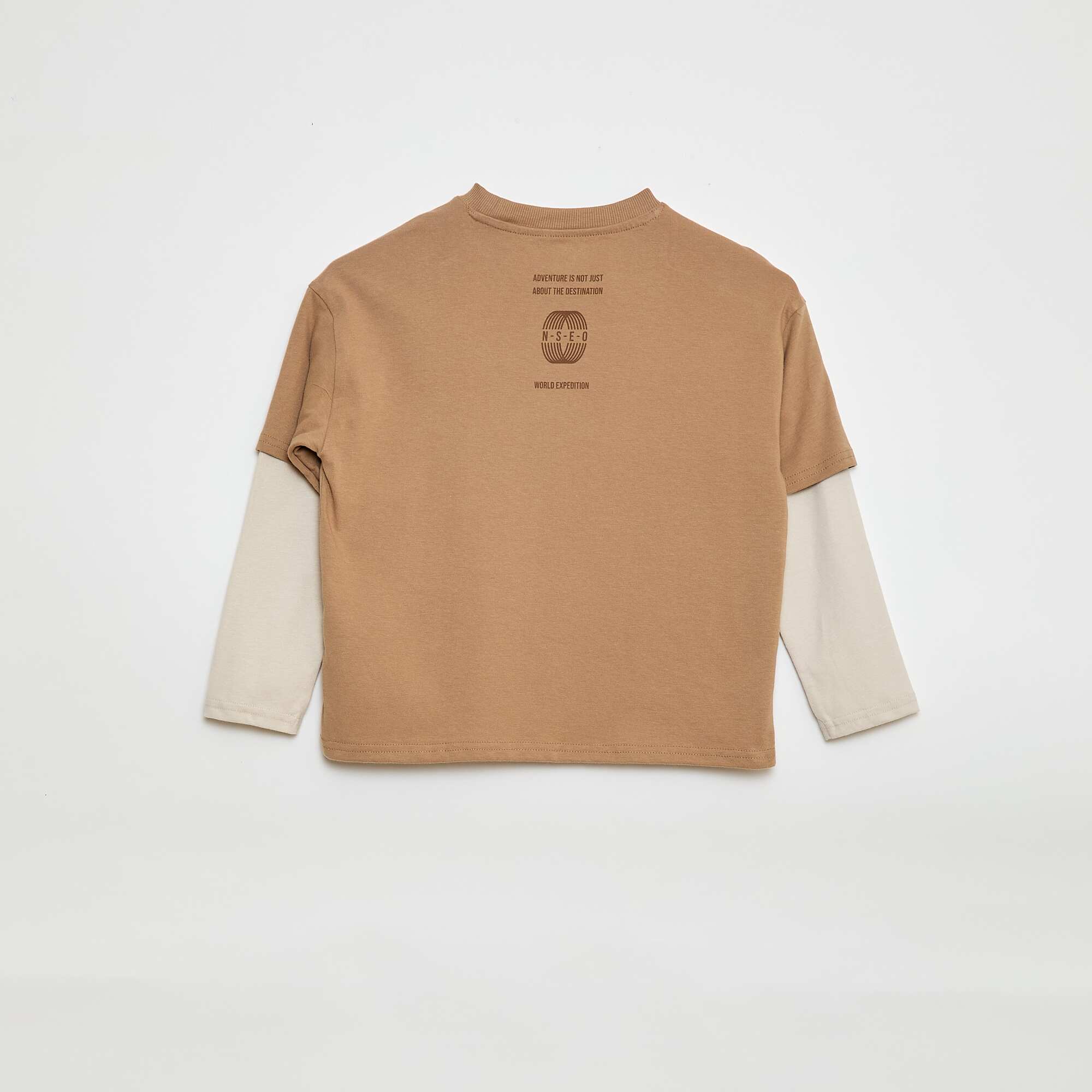 2-in-1 Effect Long-Sleeved T-Shirt BEIGE - Image 3