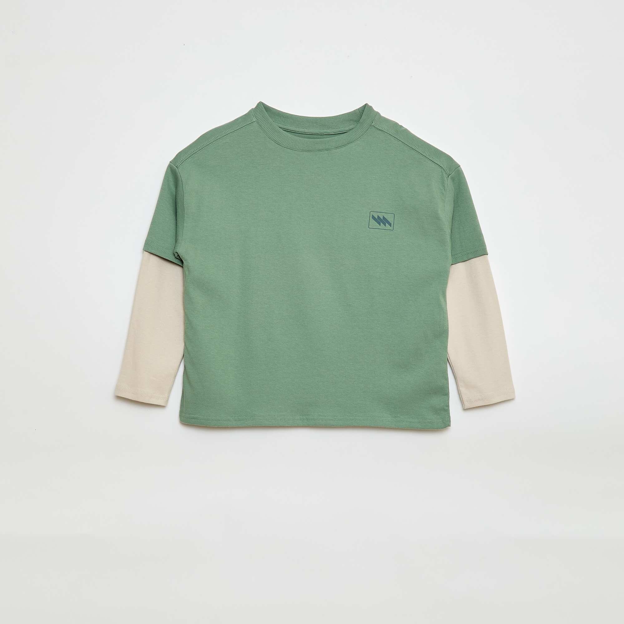 2-in-1 Effect Long-Sleeved T-Shirt BLUE