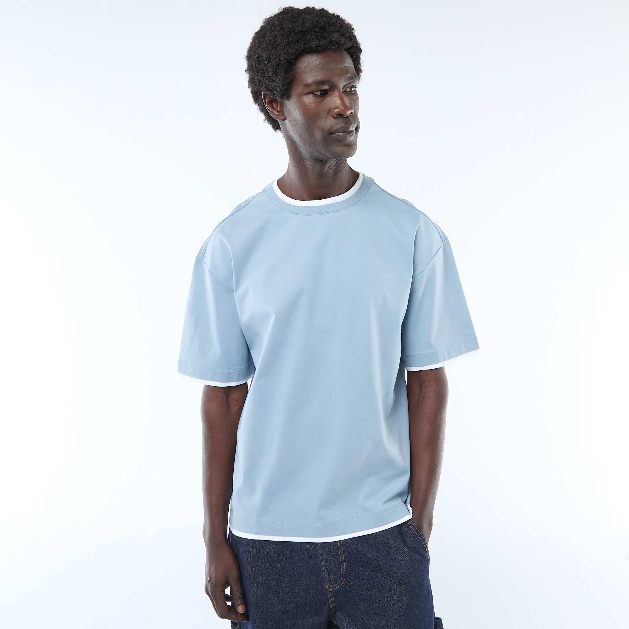 2-in-1 Effect Short-Sleeved T-Shirt BLUE