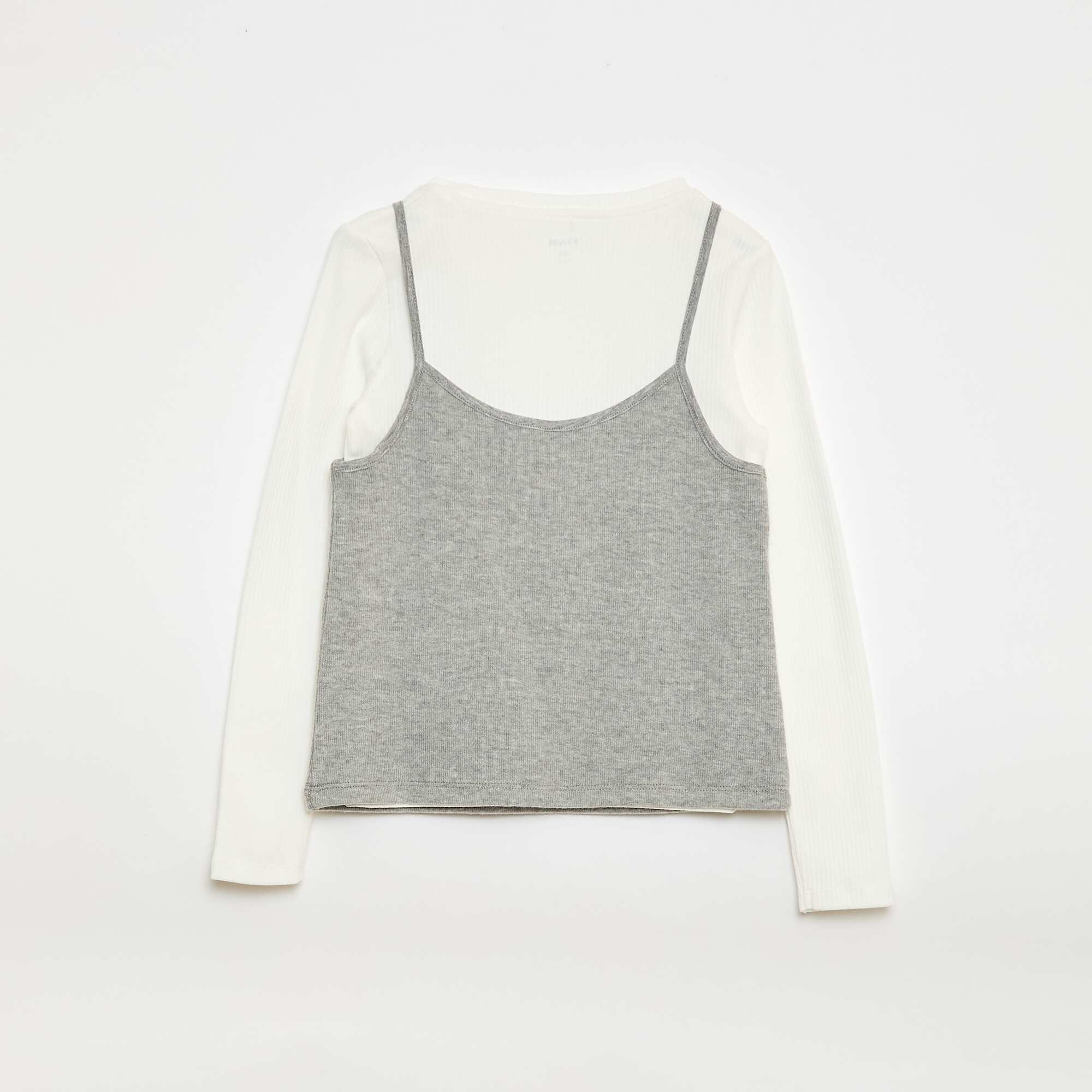 2-in-1 Effect T-shirt with Tank Top WHITE - Image 2