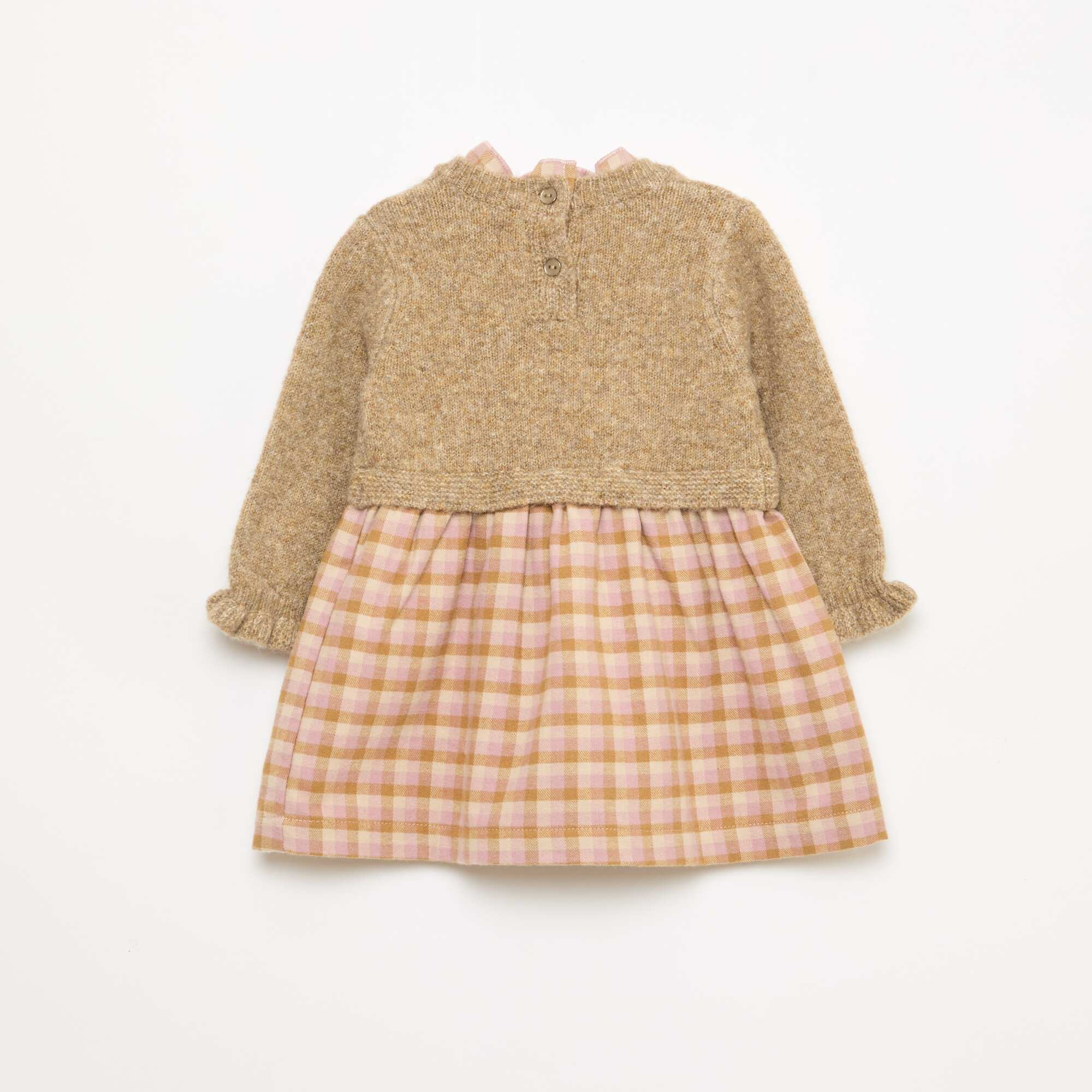 2-in-1 Knit and Flannel Mix Dress PINK - Image 3