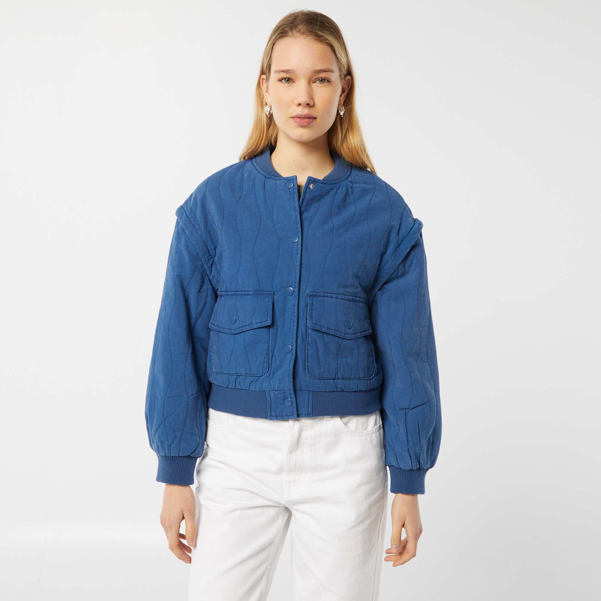 2-in-1 quilted jacket with detachable sleeves BLUE - Image 3