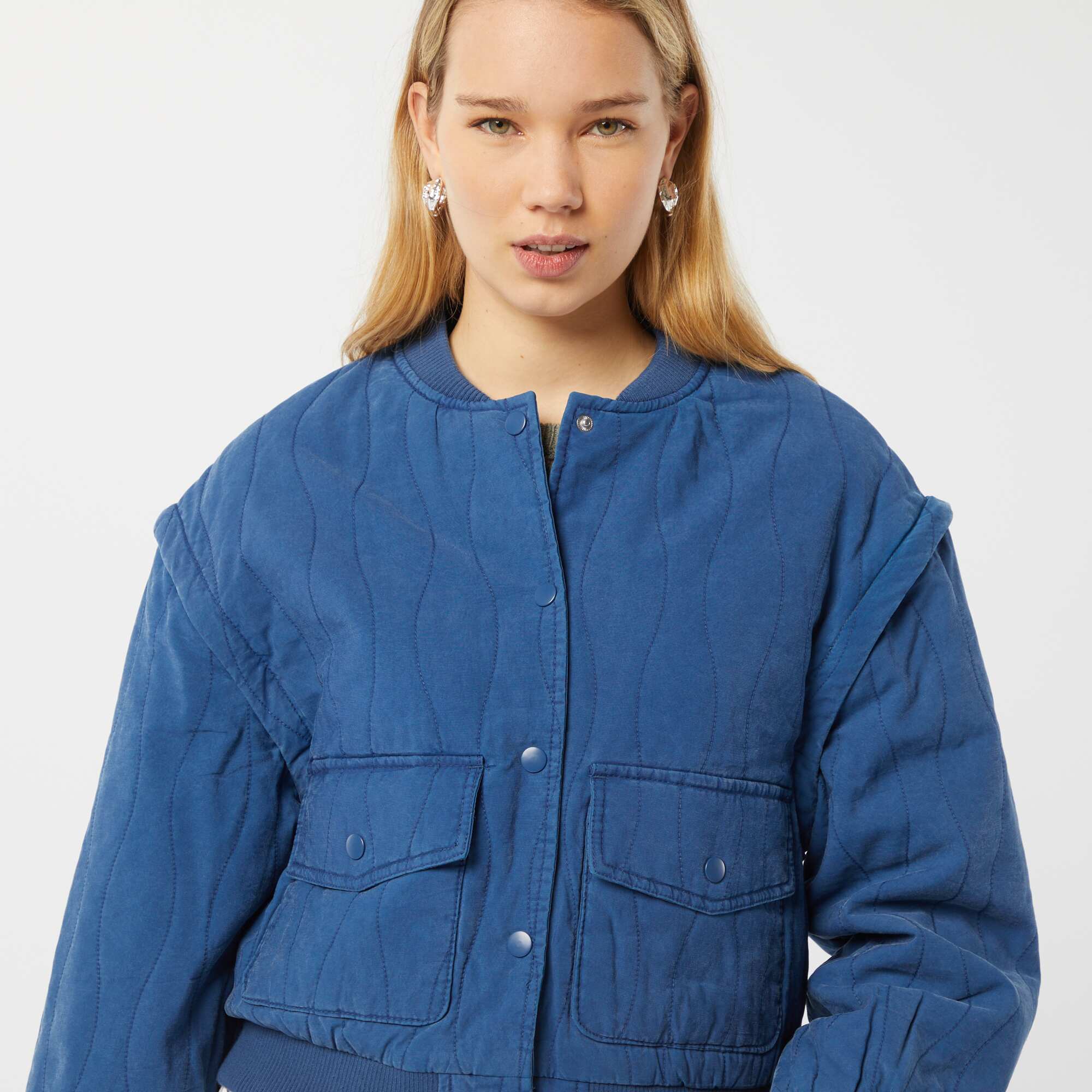 2-in-1 quilted jacket with detachable sleeves BLUE - Image 5