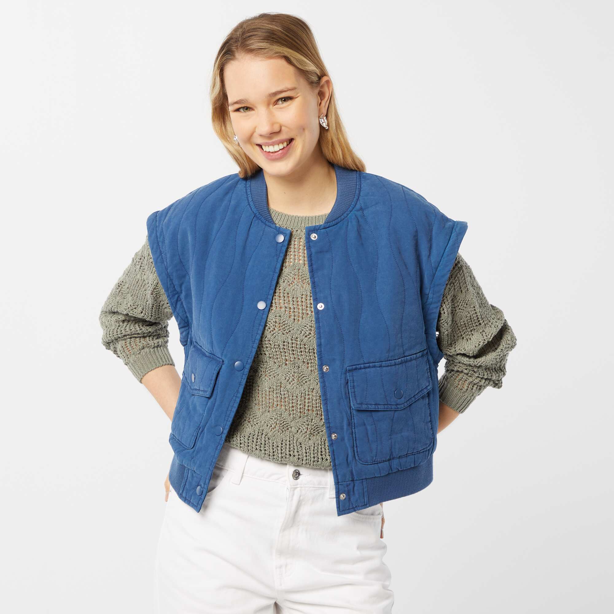 2-in-1 quilted jacket with detachable sleeves BLUE - Image 7
