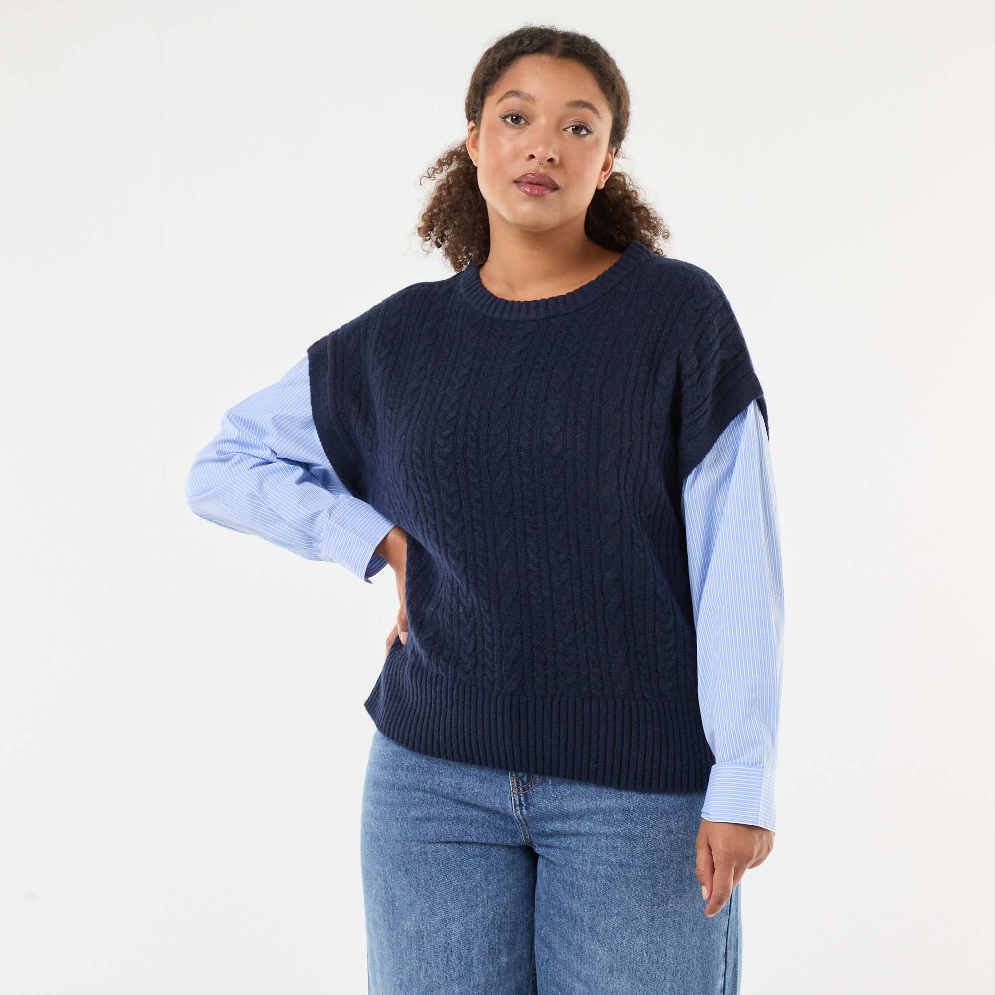 2-in-1 Sweater with Shirt BLUE