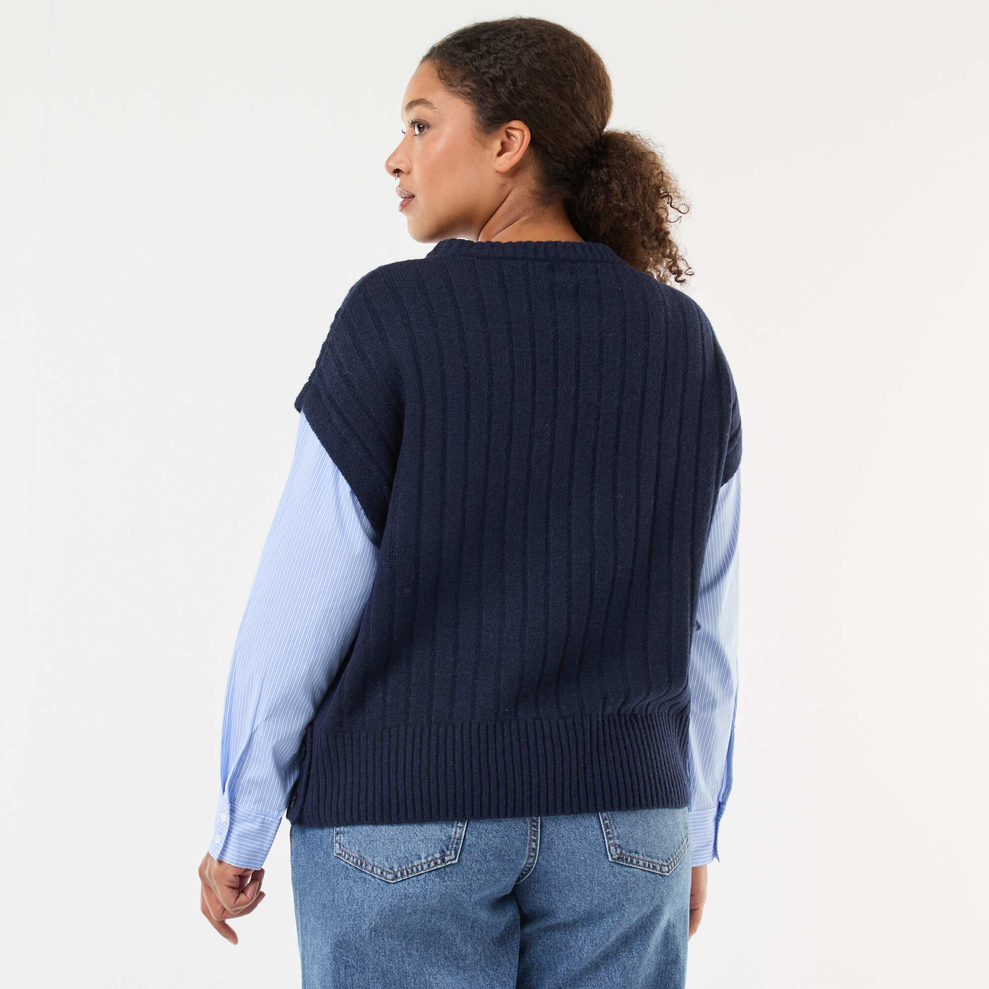 2-in-1 Sweater with Shirt BLUE - Image 4