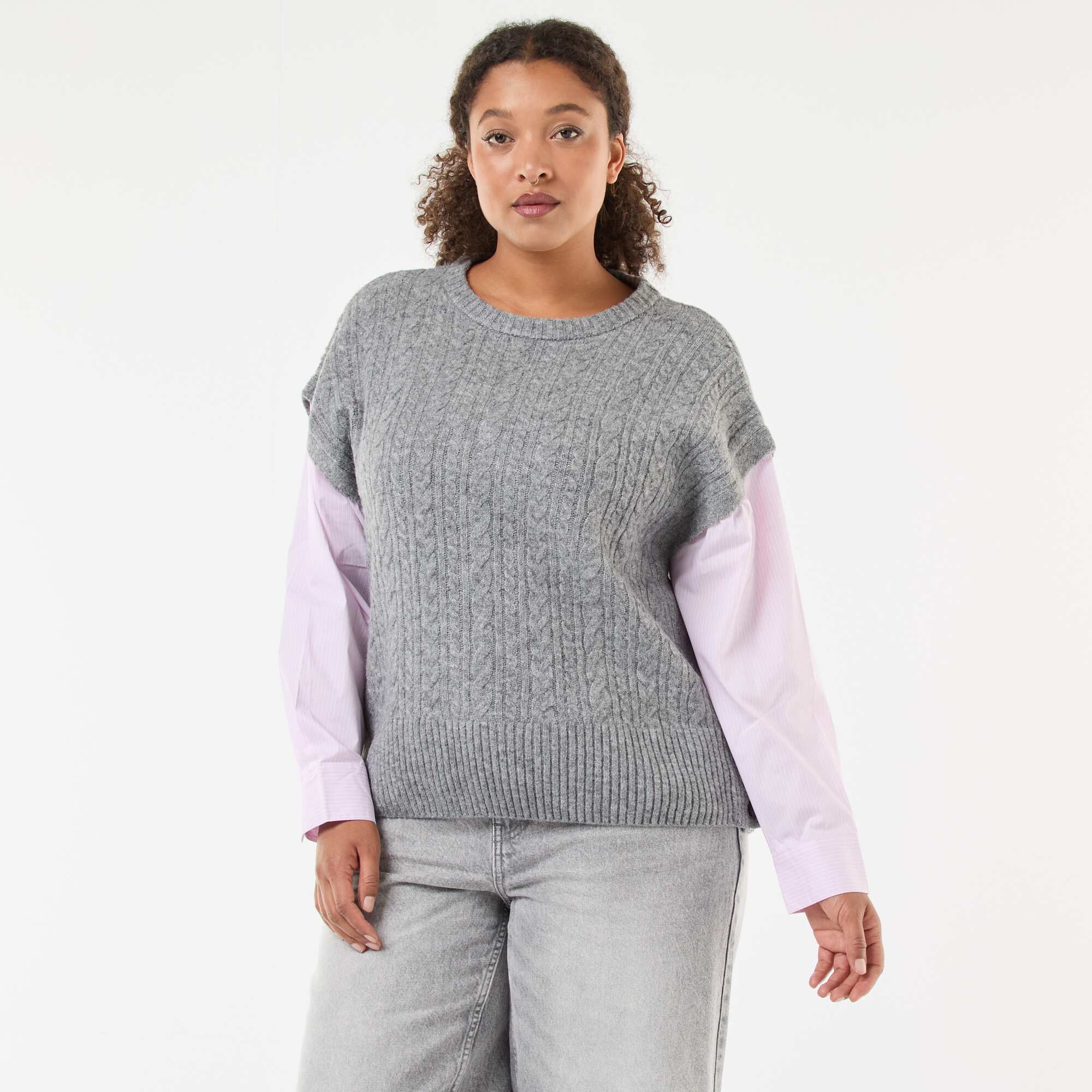 2-in-1 Sweater with Shirt GREY