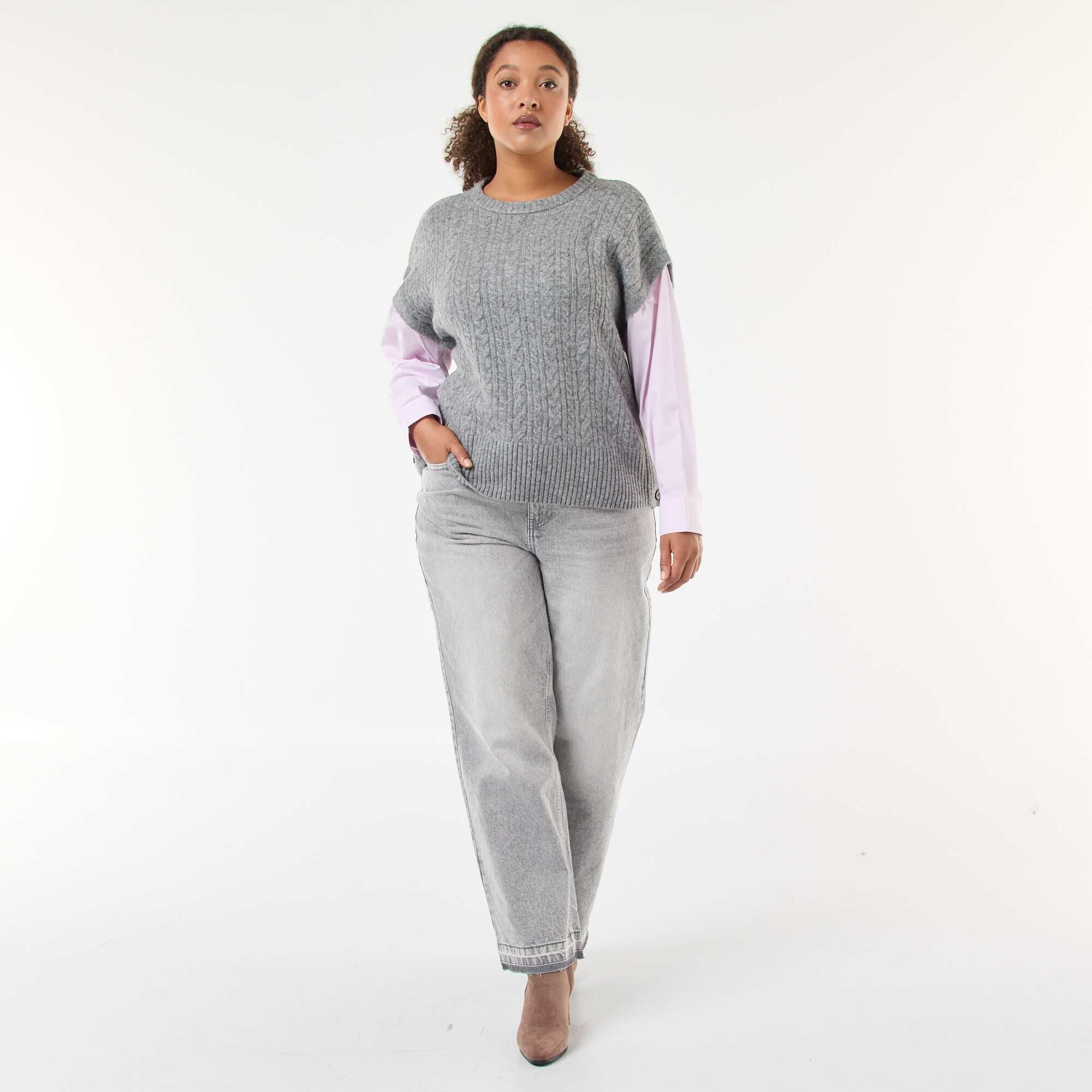 2-in-1 Sweater with Shirt GREY - Image 3