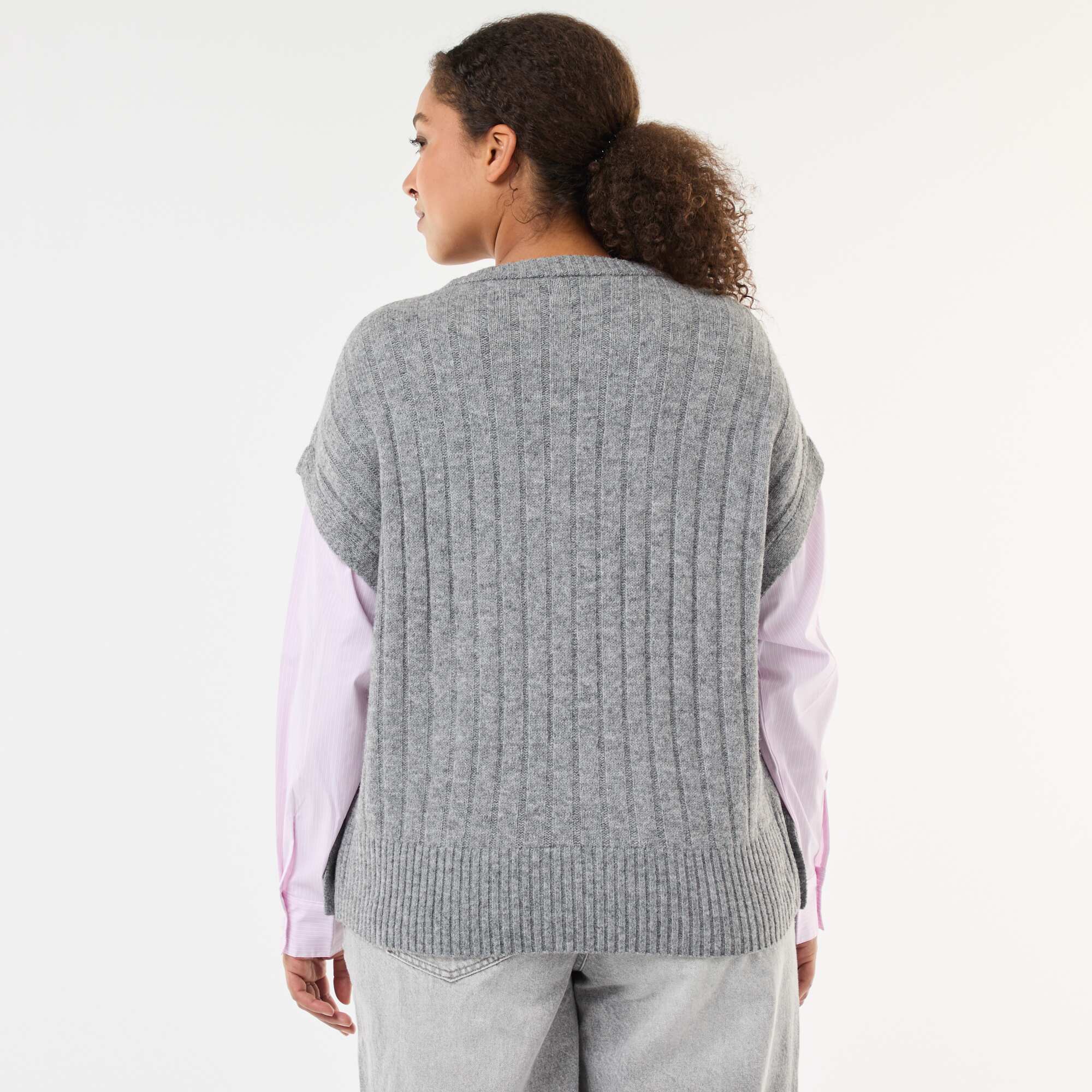 2-in-1 Sweater with Shirt GREY - Image 4