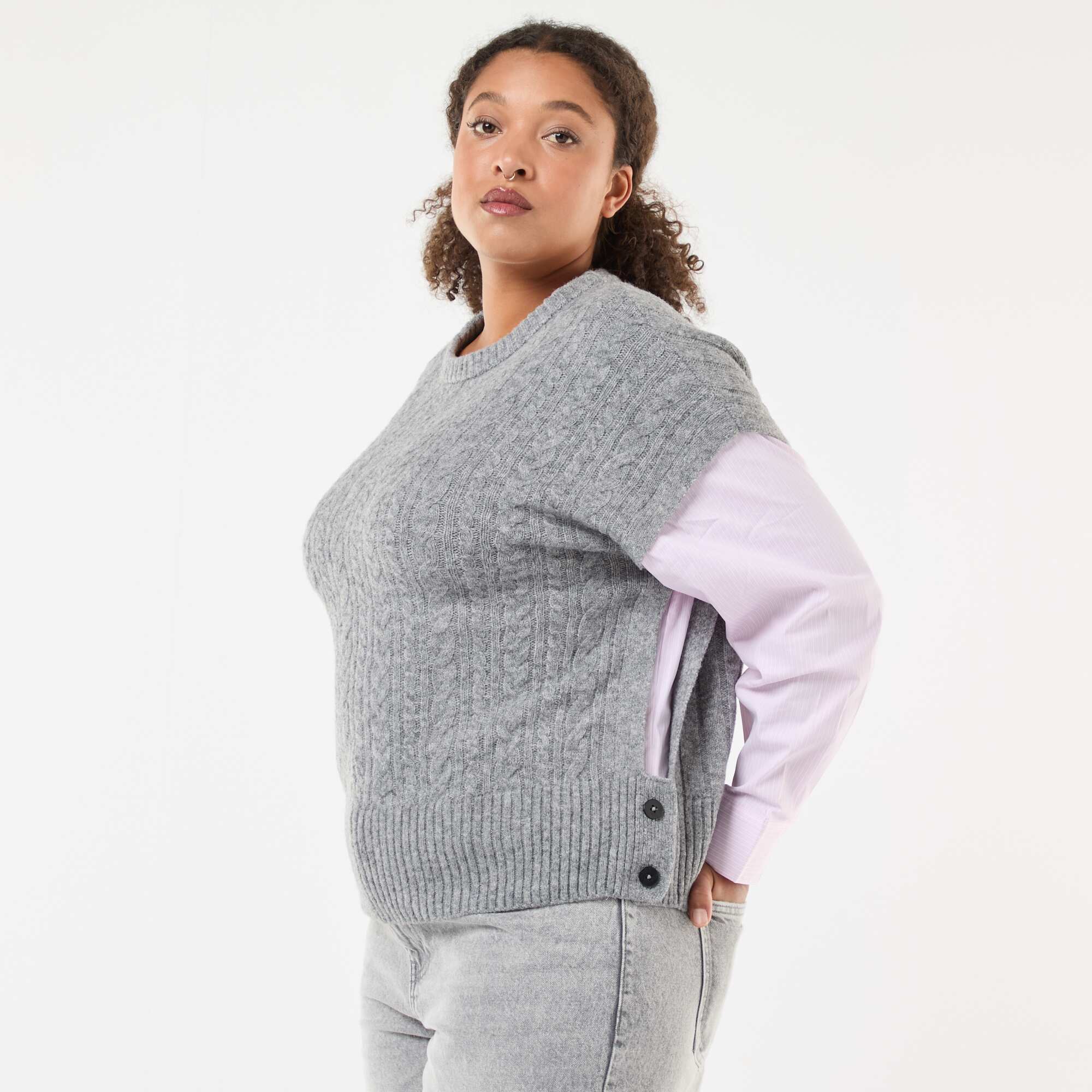 2-in-1 Sweater with Shirt GREY - Image 5