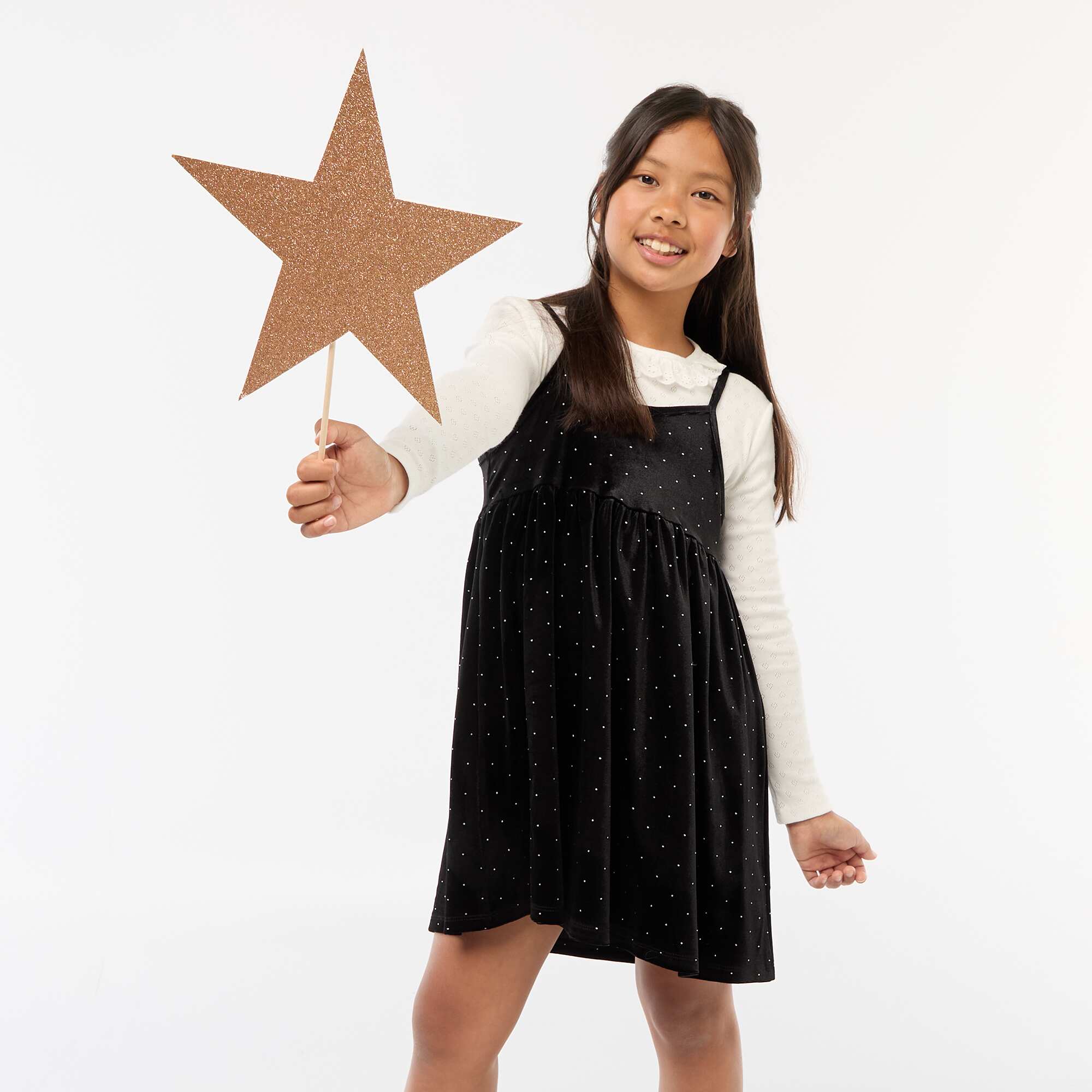 2-in-1 Velvet Dress with Rhinestones BLACK