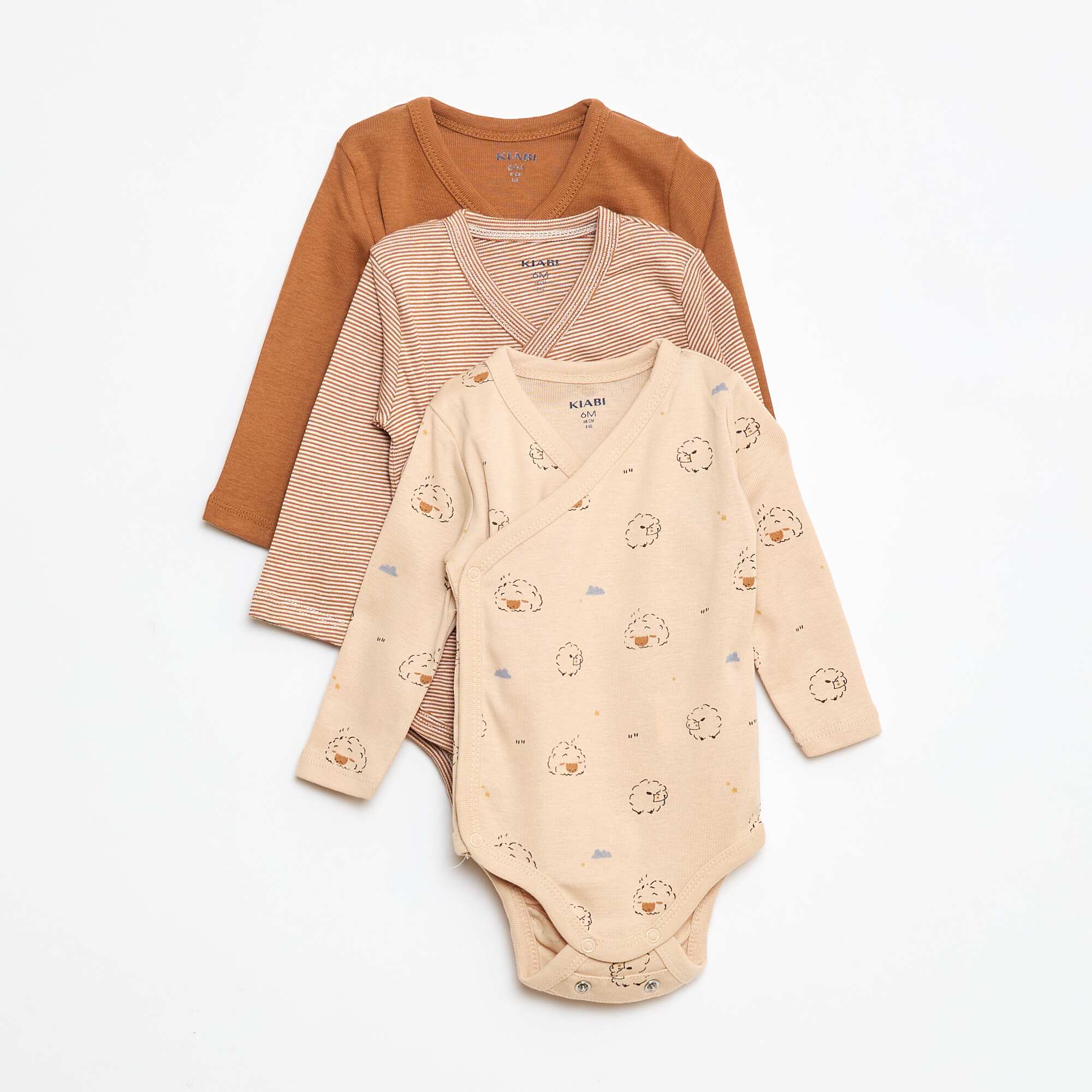 3-Pack of Long-Sleeve Bodysuits with Snap Closure BEIGE