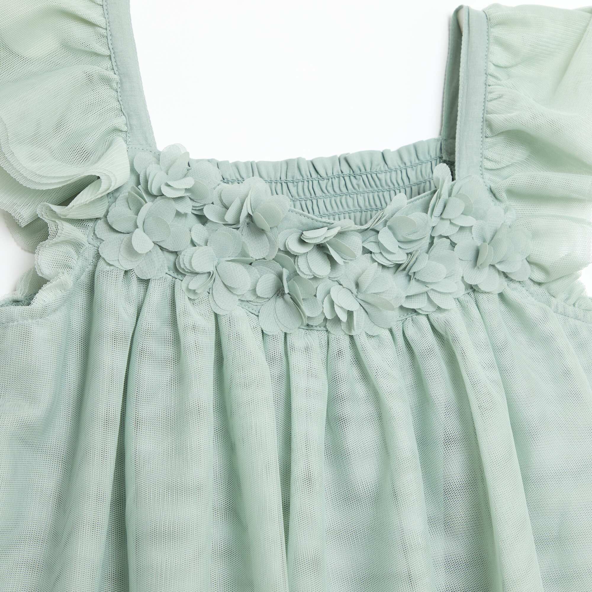 3D Flower Tulle Strap Dress GREEN - Image 3