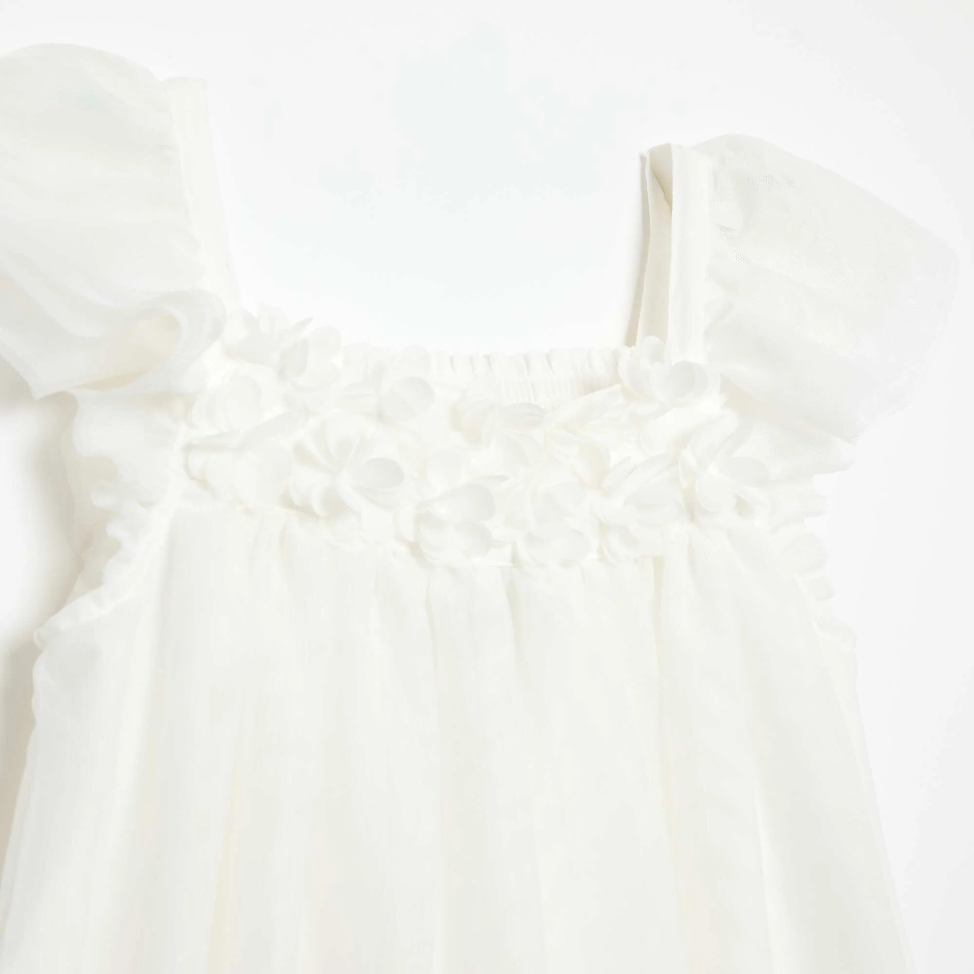 3D Flower Tulle Strap Dress WHITE - Image 3