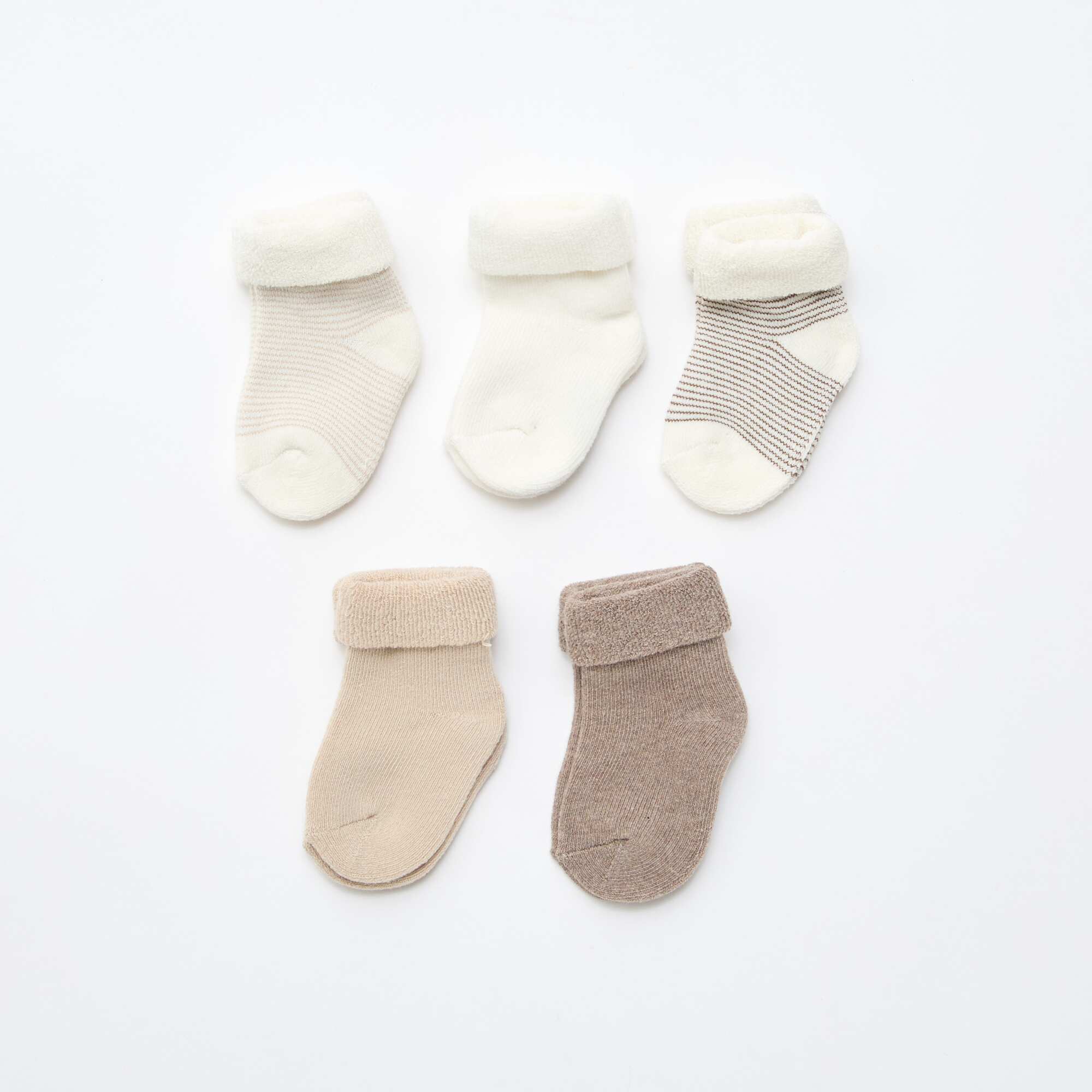 5-Pack of Cotton Socks with Rolled Cuffs BEIGE - Image 2