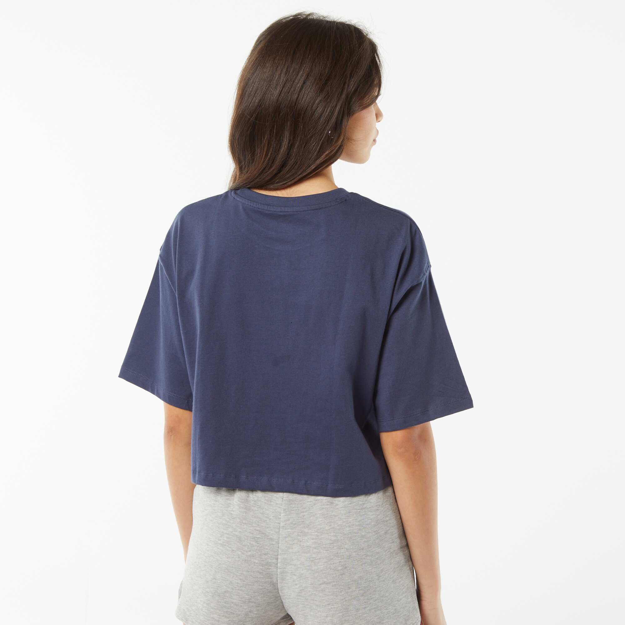 A plain  cropped short-sleeved T-shirt BLUE - Image 3