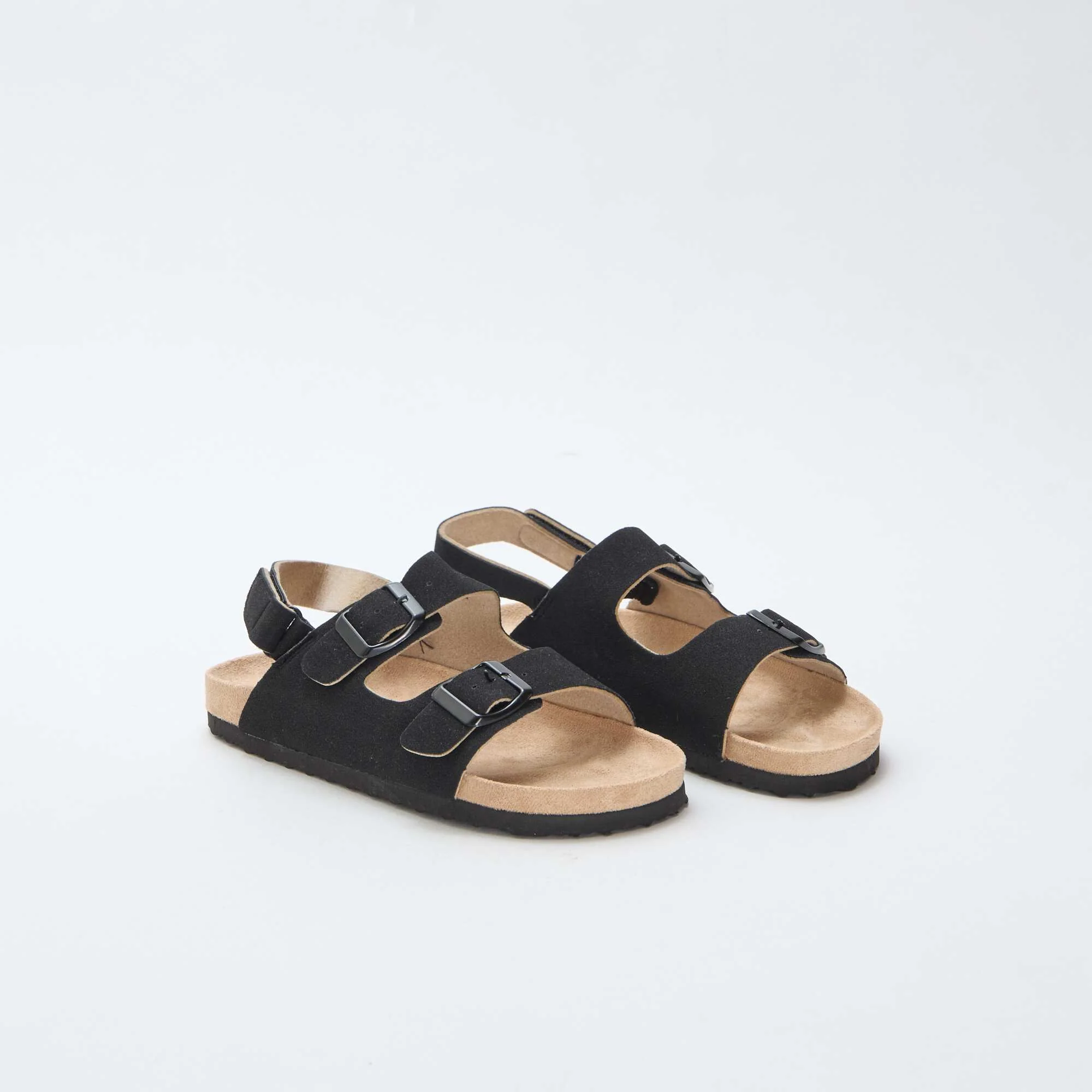 Adjustable Faux Suede Flat Sandals BLACK