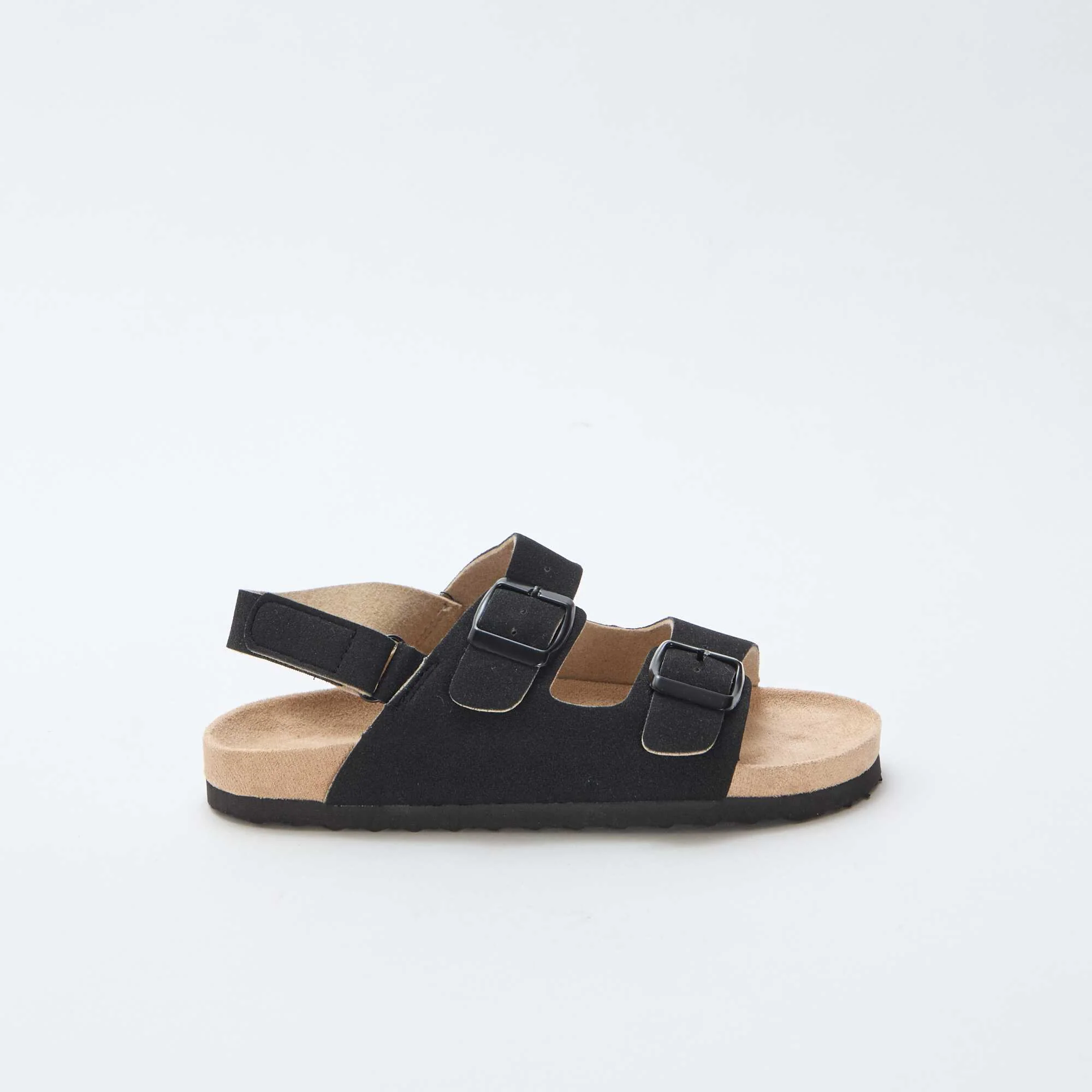 Adjustable Faux Suede Flat Sandals BLACK - Image 2