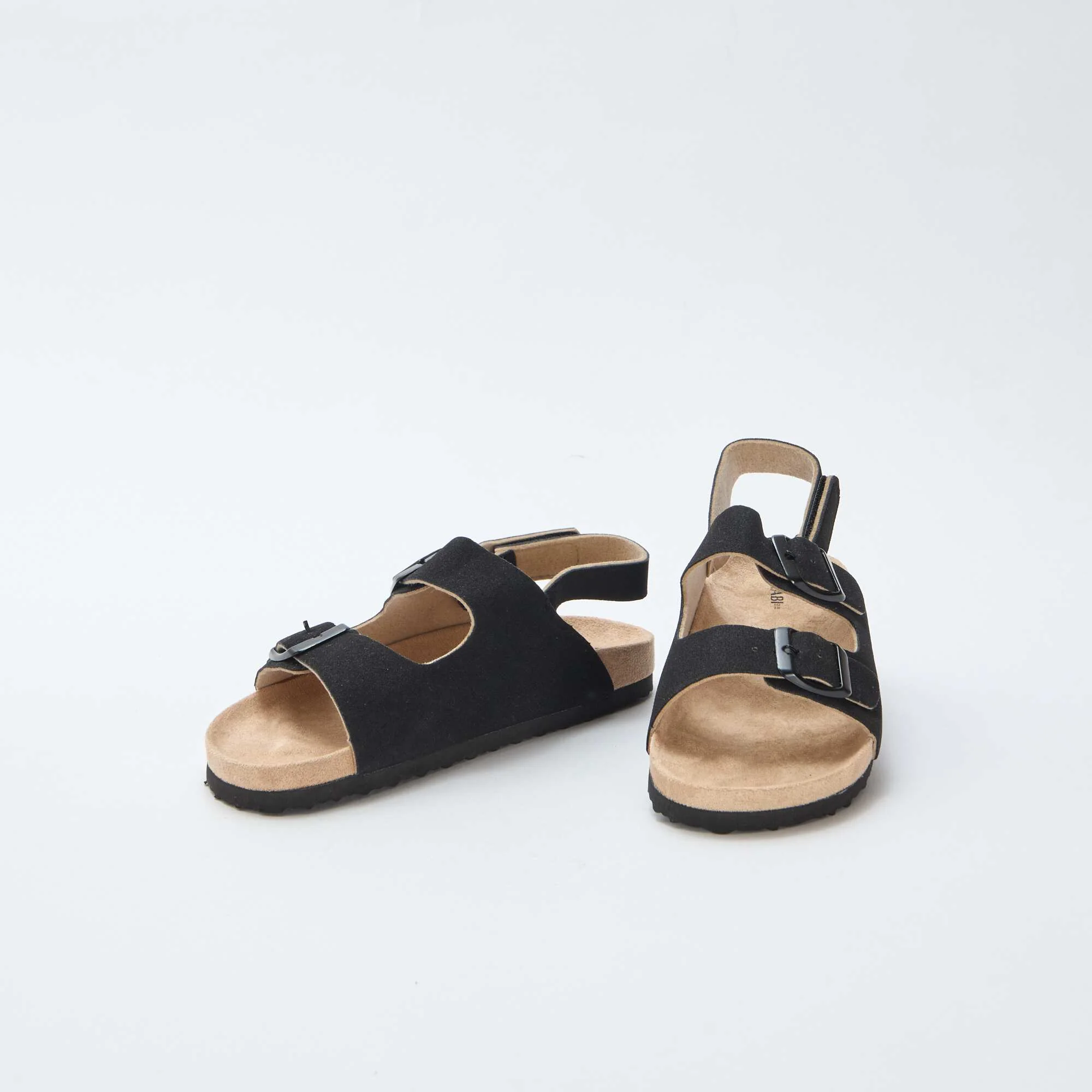Adjustable Faux Suede Flat Sandals BLACK - Image 5