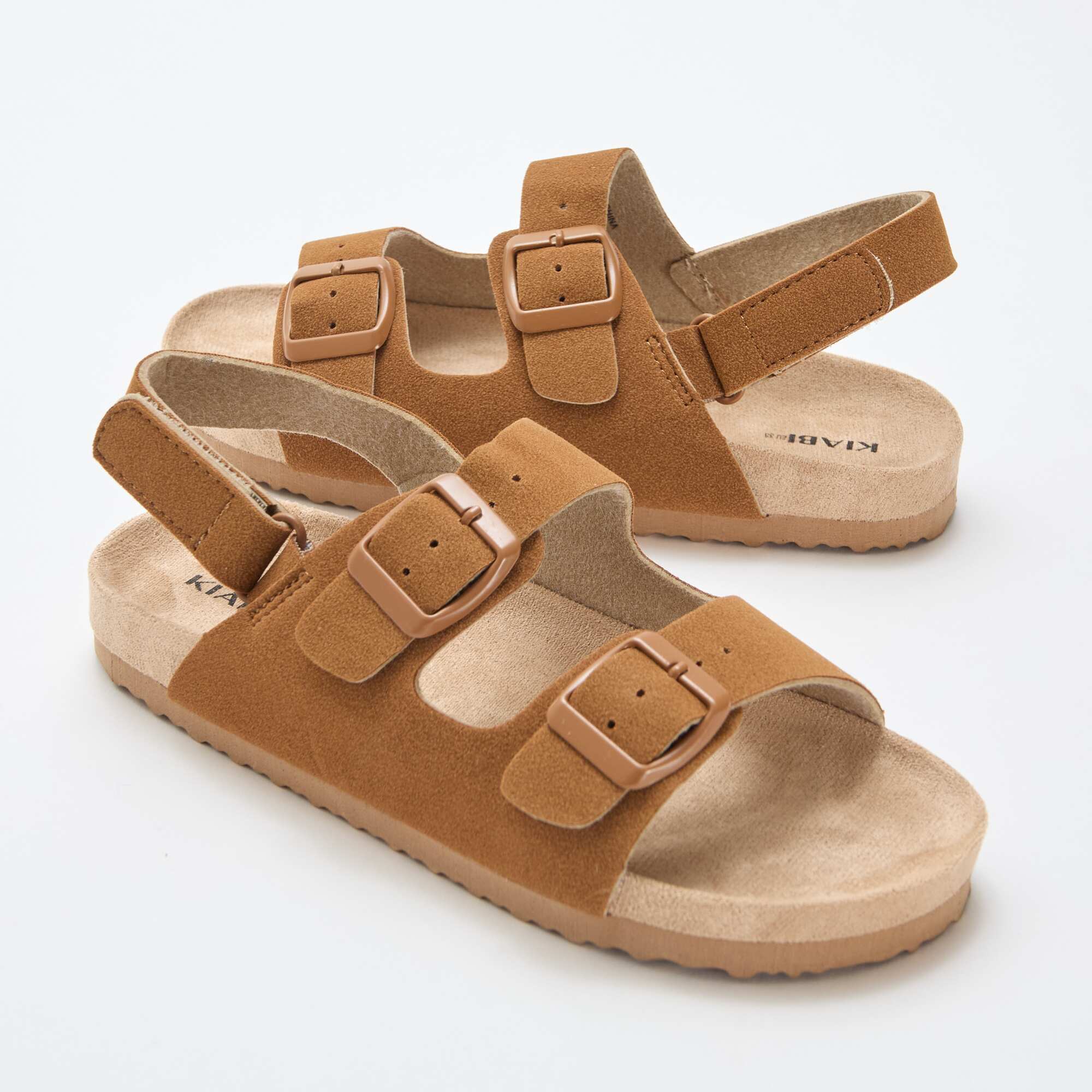 Adjustable Faux Suede Flat Sandals BROWN - Image 5
