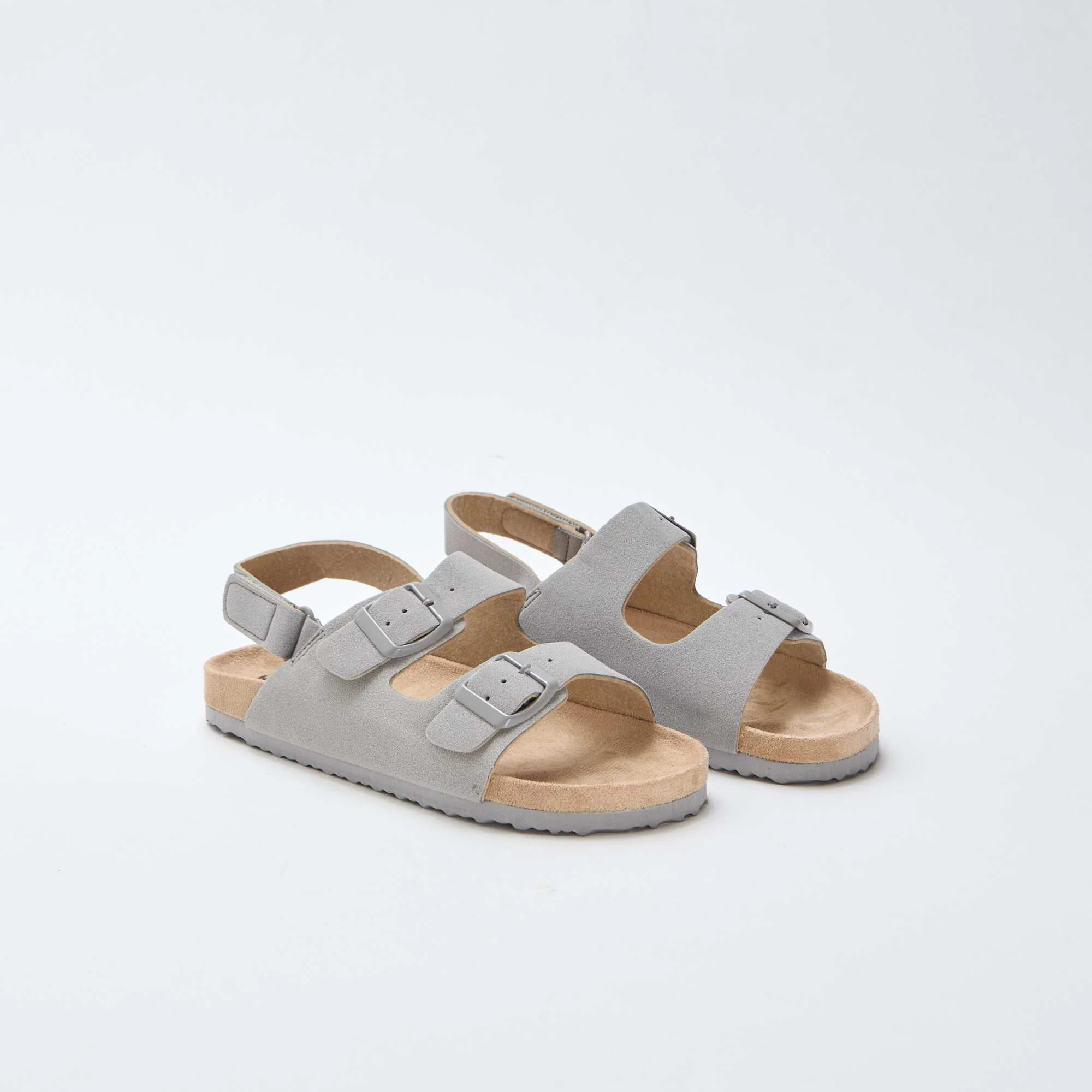 Adjustable Faux Suede Flat Sandals GREY
