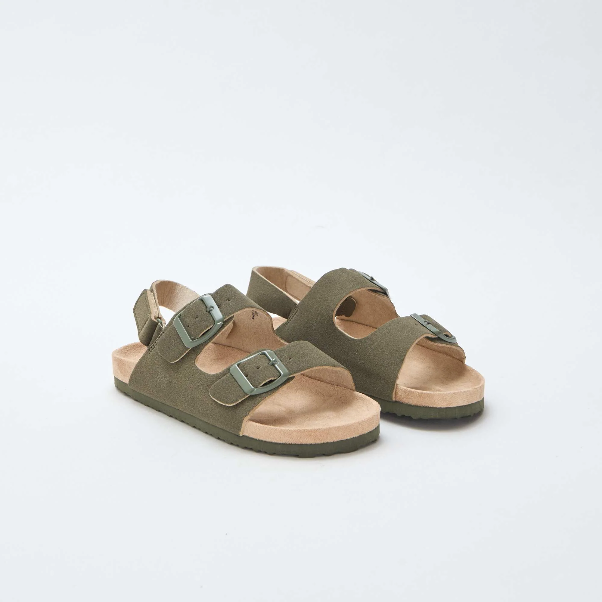 Adjustable Suedette Flat Sandals KHAKI
