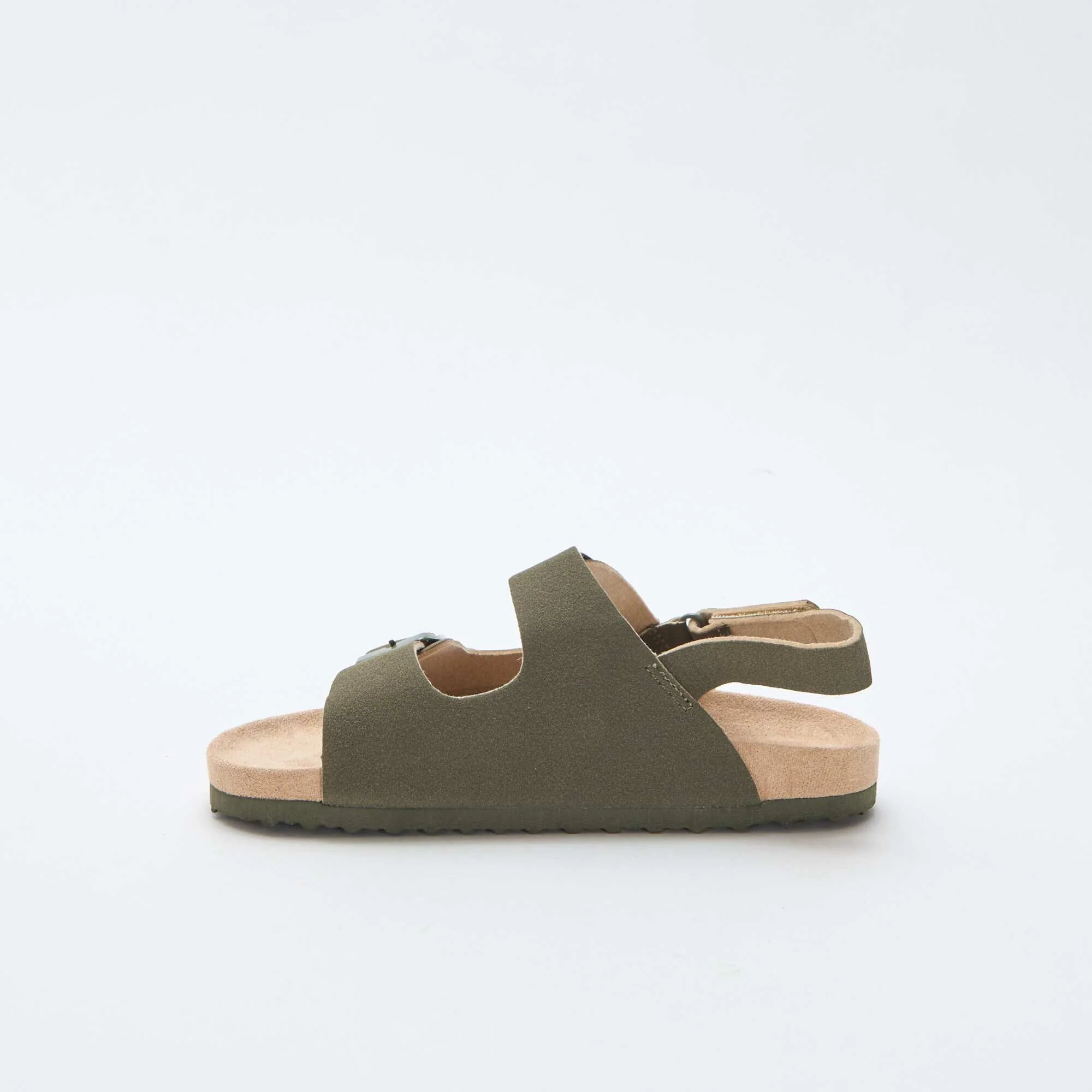 Adjustable Suedette Flat Sandals KHAKI - Image 4