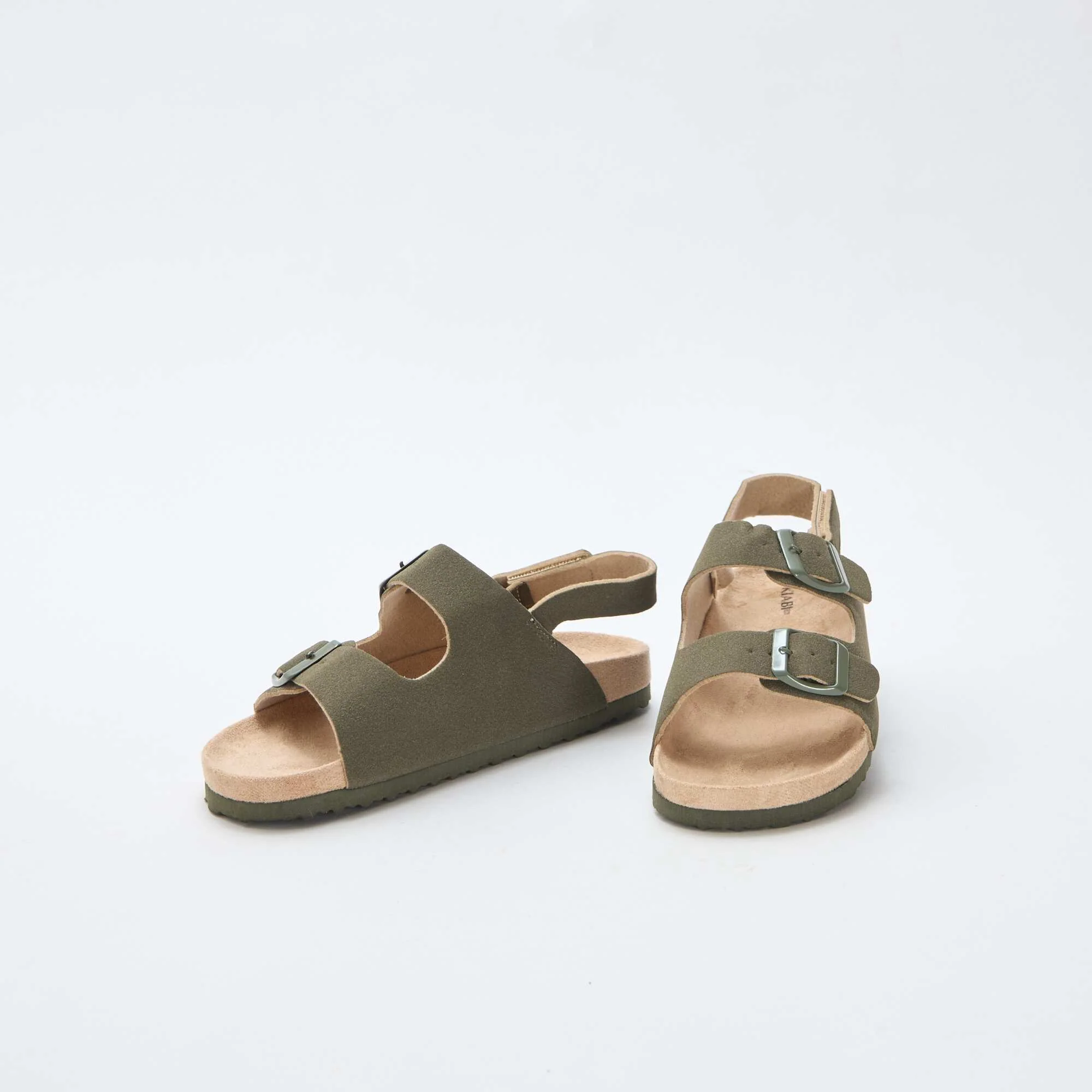 Adjustable Suedette Flat Sandals KHAKI - Image 5