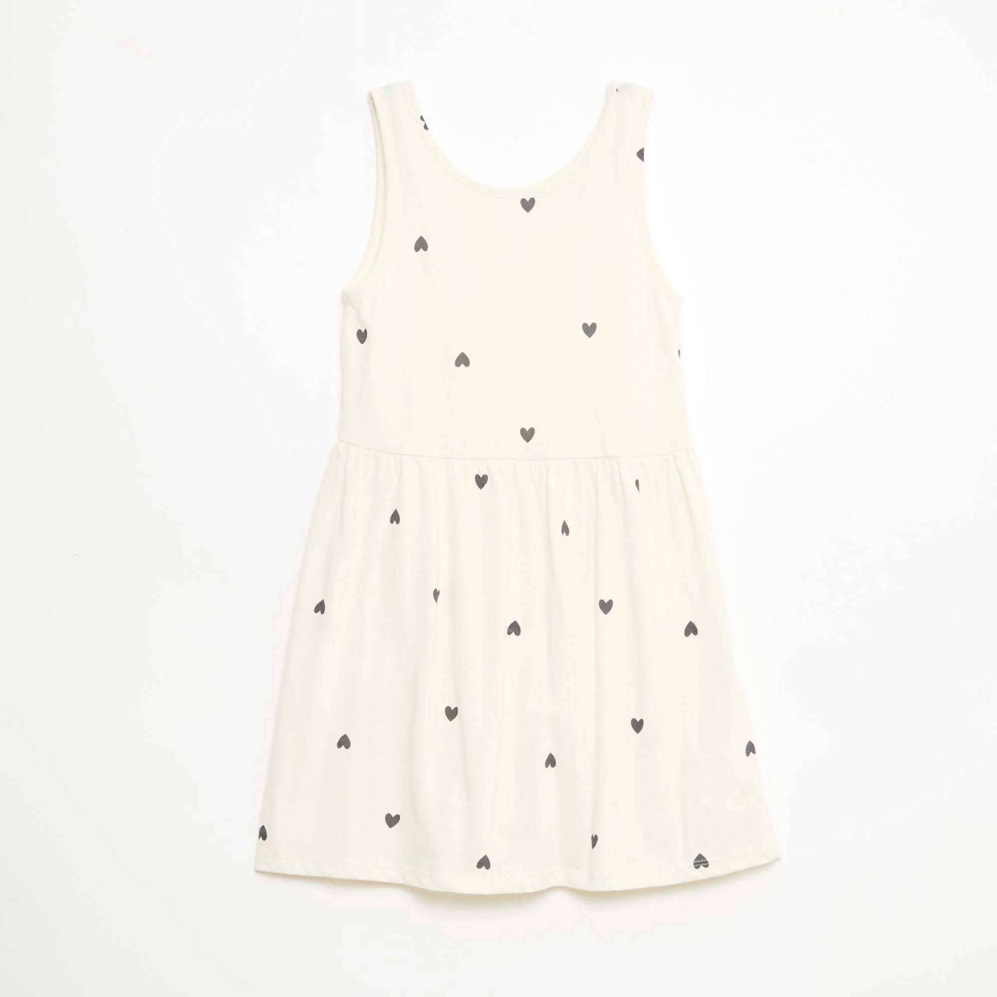 All-Over Cotton Knit Dress with Thin Straps BEIGE