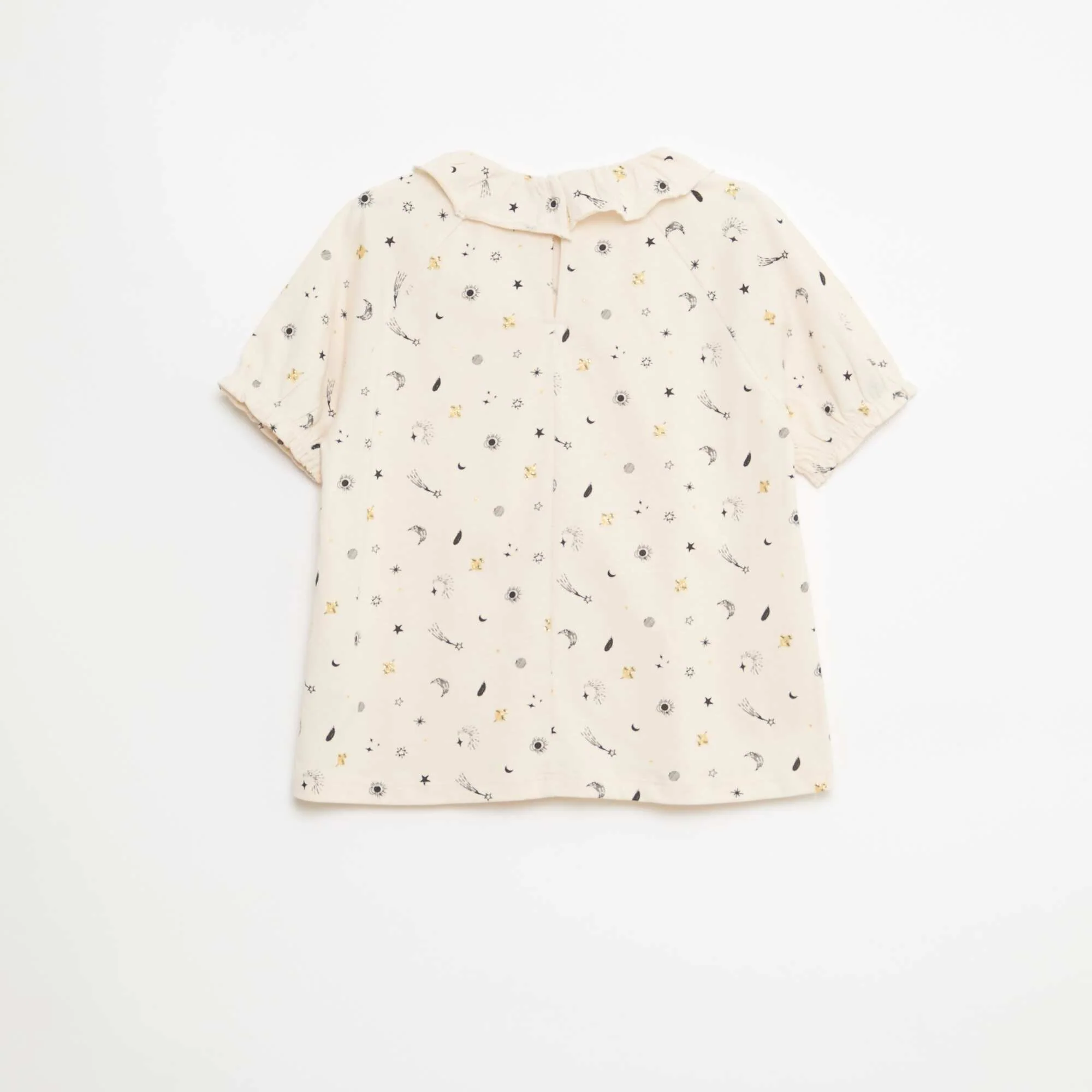 All-Over Print Cotton Ruffle Collar T-shirt BEIGE - Image 2