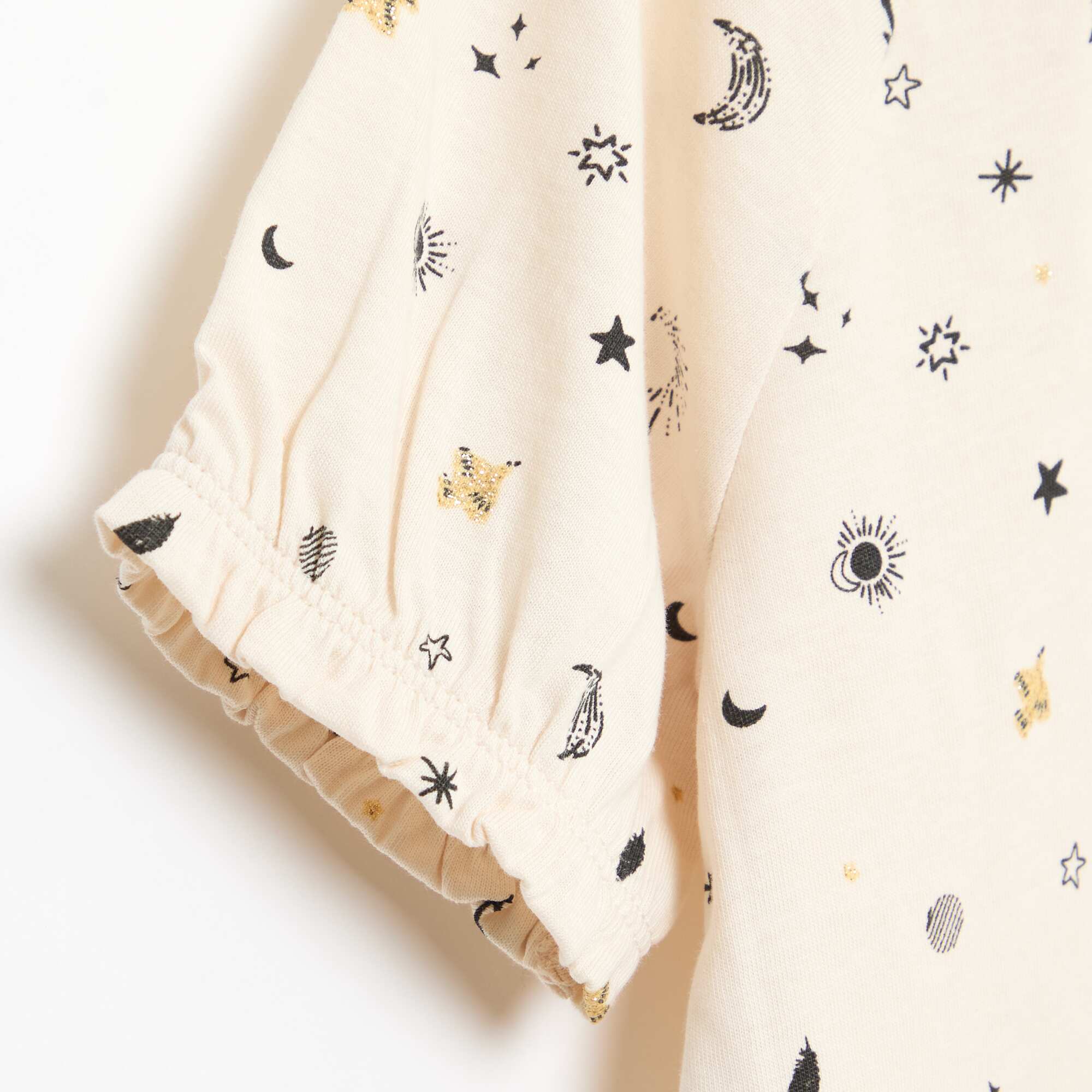 All-Over Print Cotton Ruffle Collar T-shirt BEIGE - Image 4