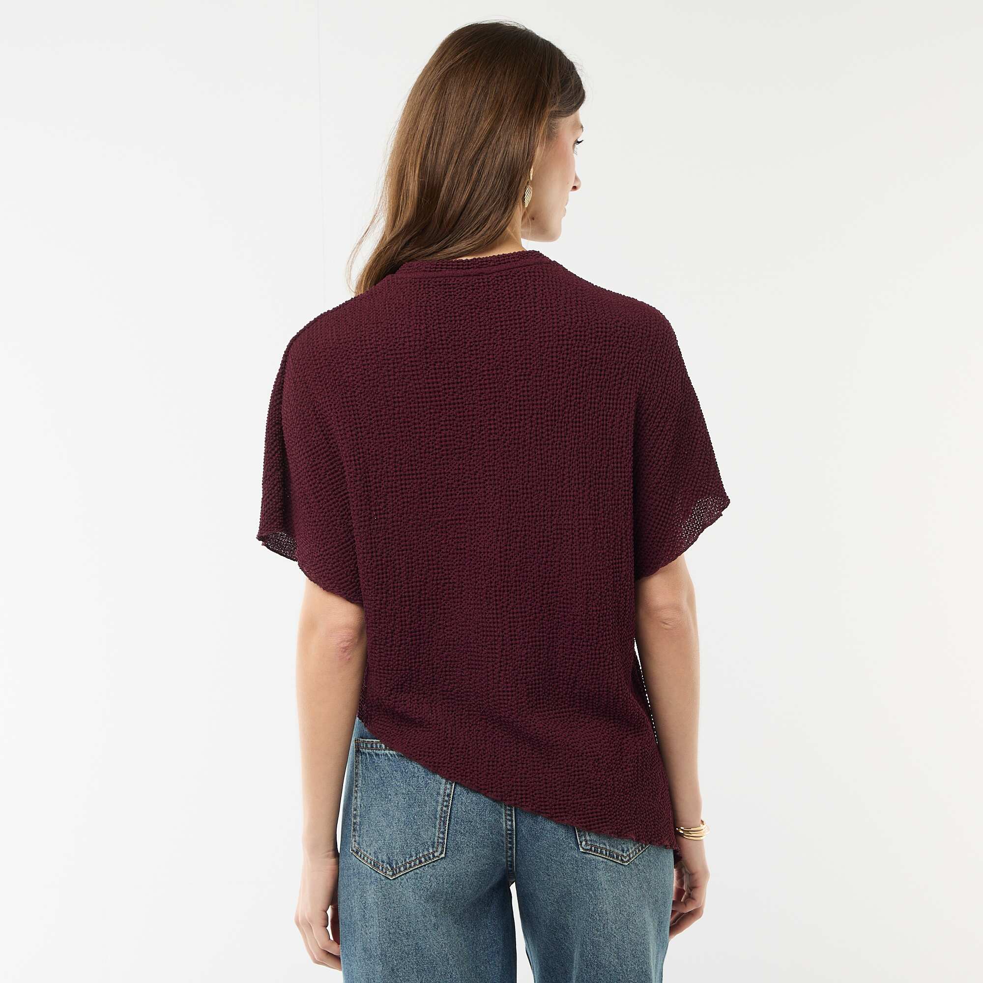 Asymmetric Hem Knit T-Shirt RED - Image 3