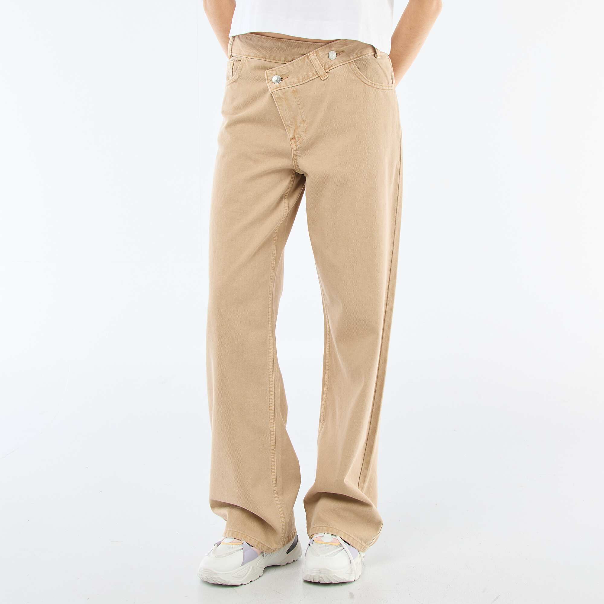 Asymmetrical Twill Pants BEIGE - Image 4