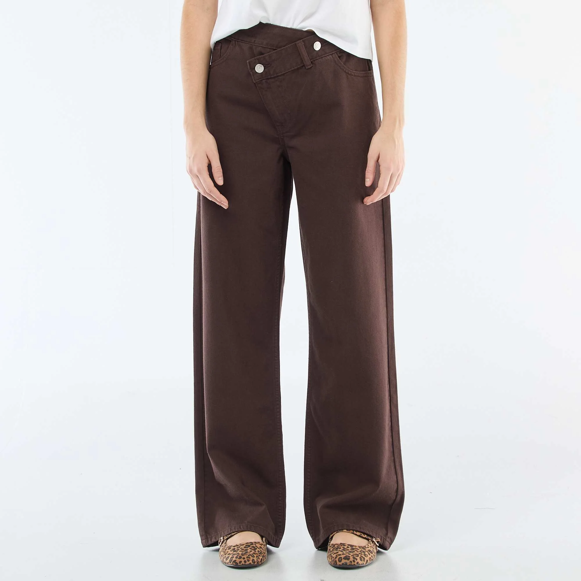 Asymmetrical Twill Pants BROWN - Image 2