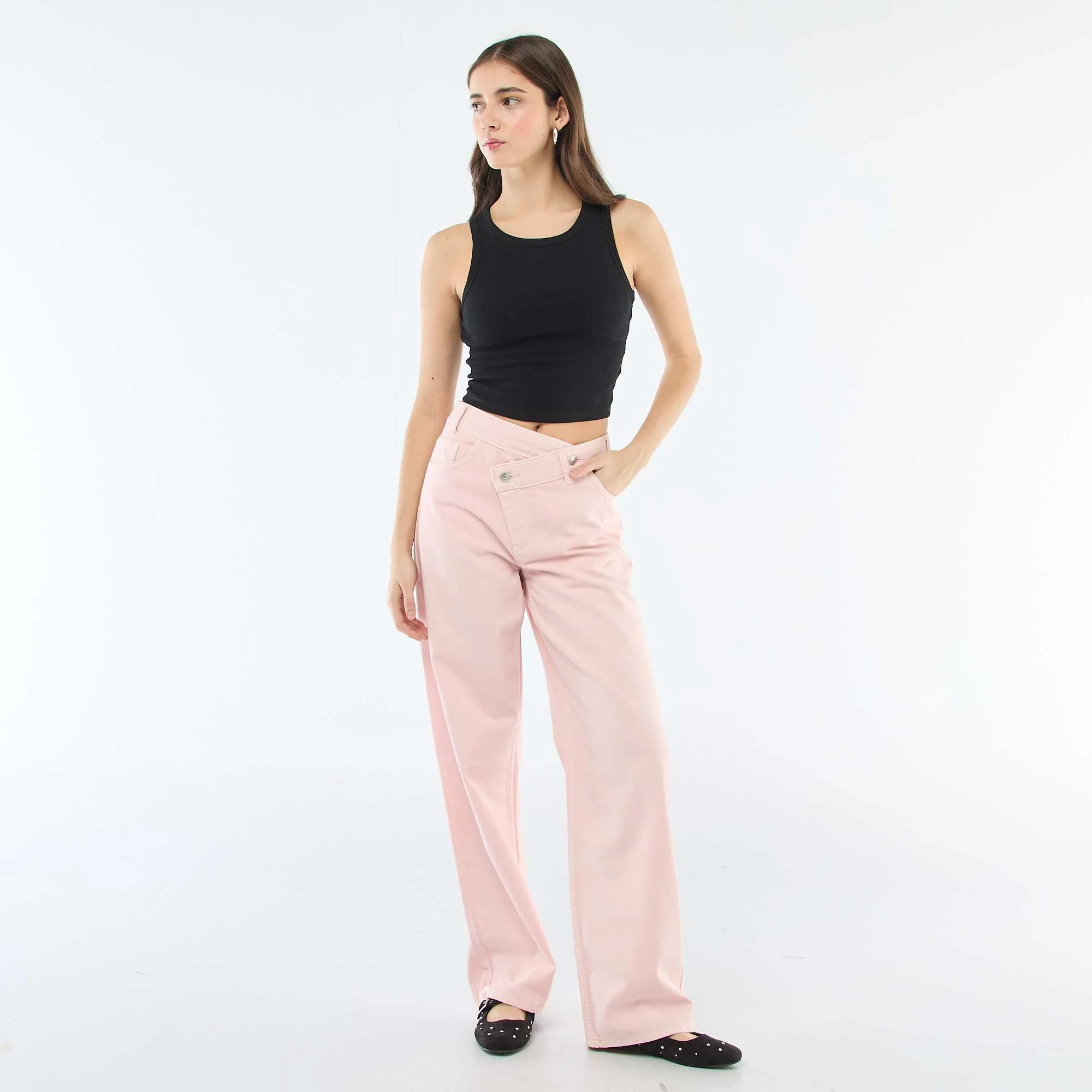 Asymmetrical Twill Pants PINK