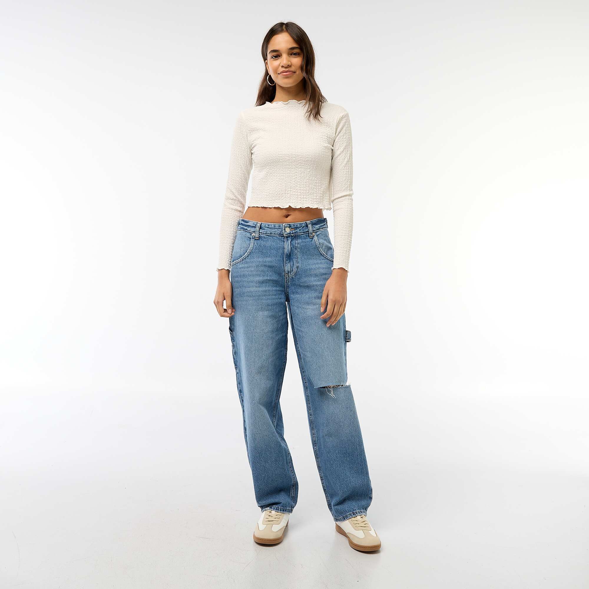 Baggy Jeans with Distressed Detailing BLUE