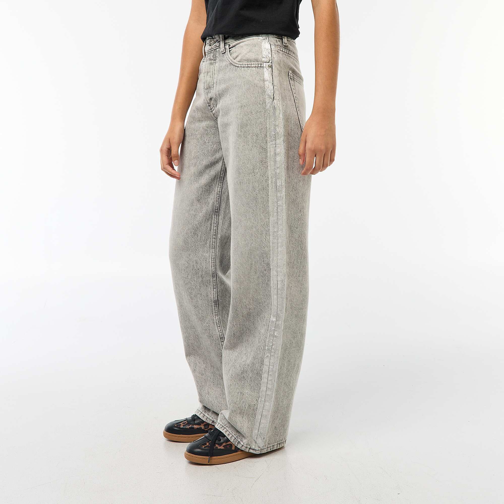Baggy Jeans with Silver Stripes GREY - Image 3