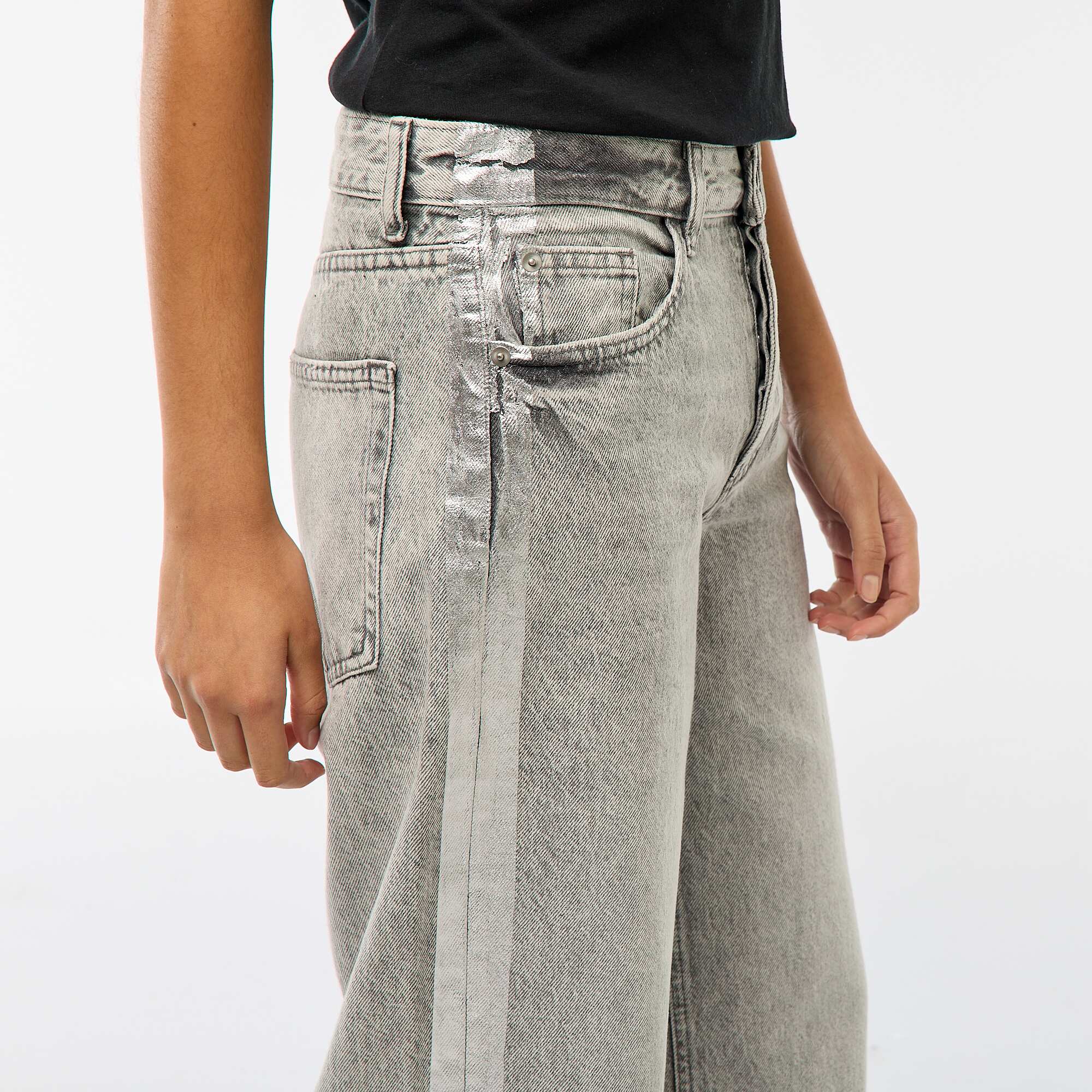 Baggy Jeans with Silver Stripes GREY - Image 5