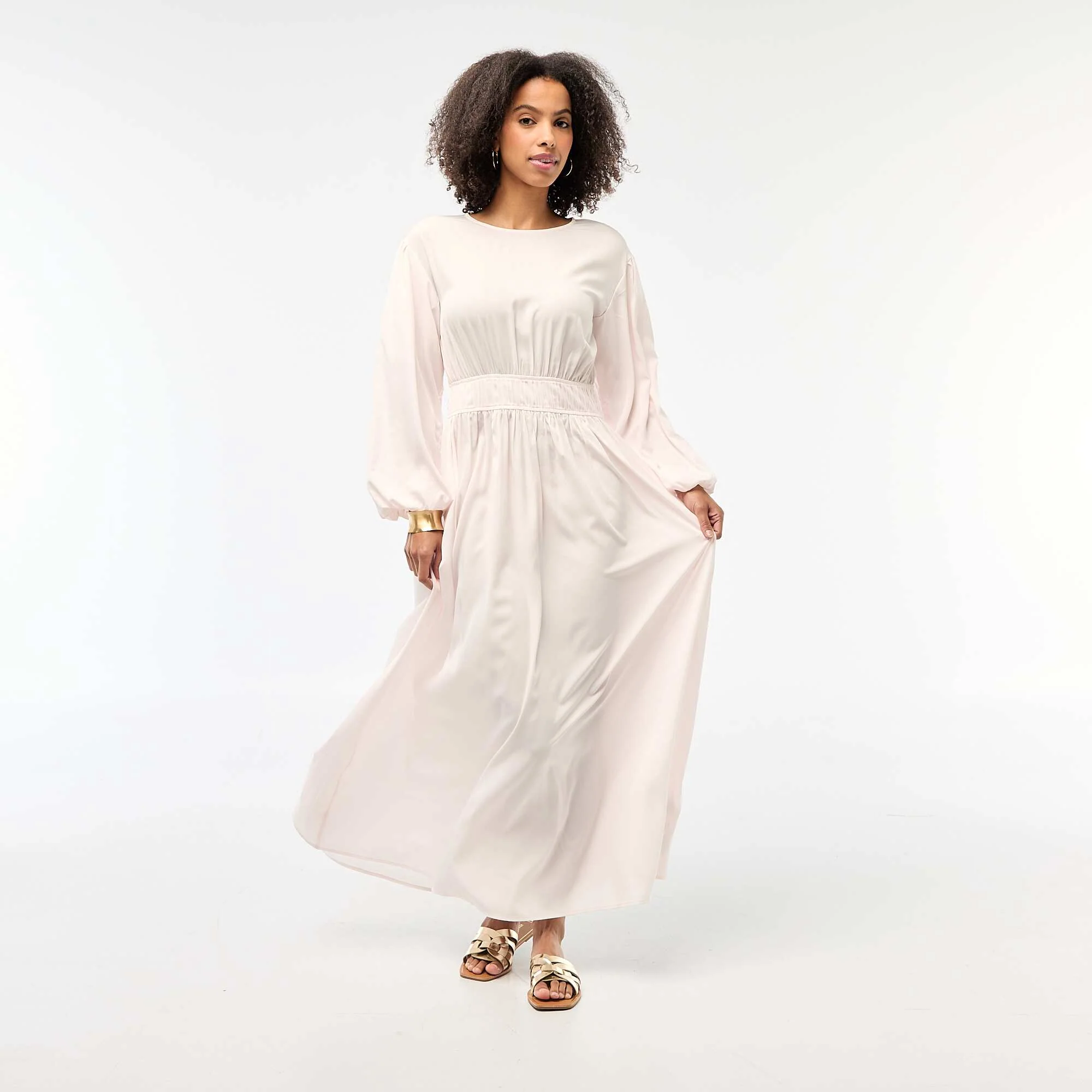 Balloon Sleeve Satin Maxi Dress PINK