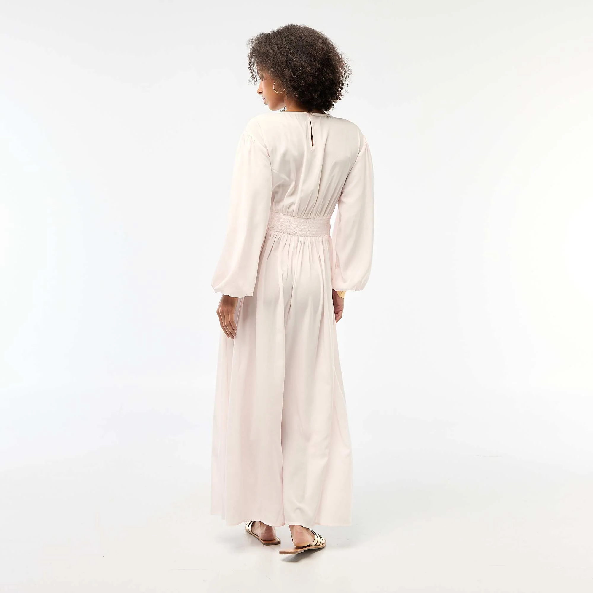 Balloon Sleeve Satin Maxi Dress PINK - Image 2