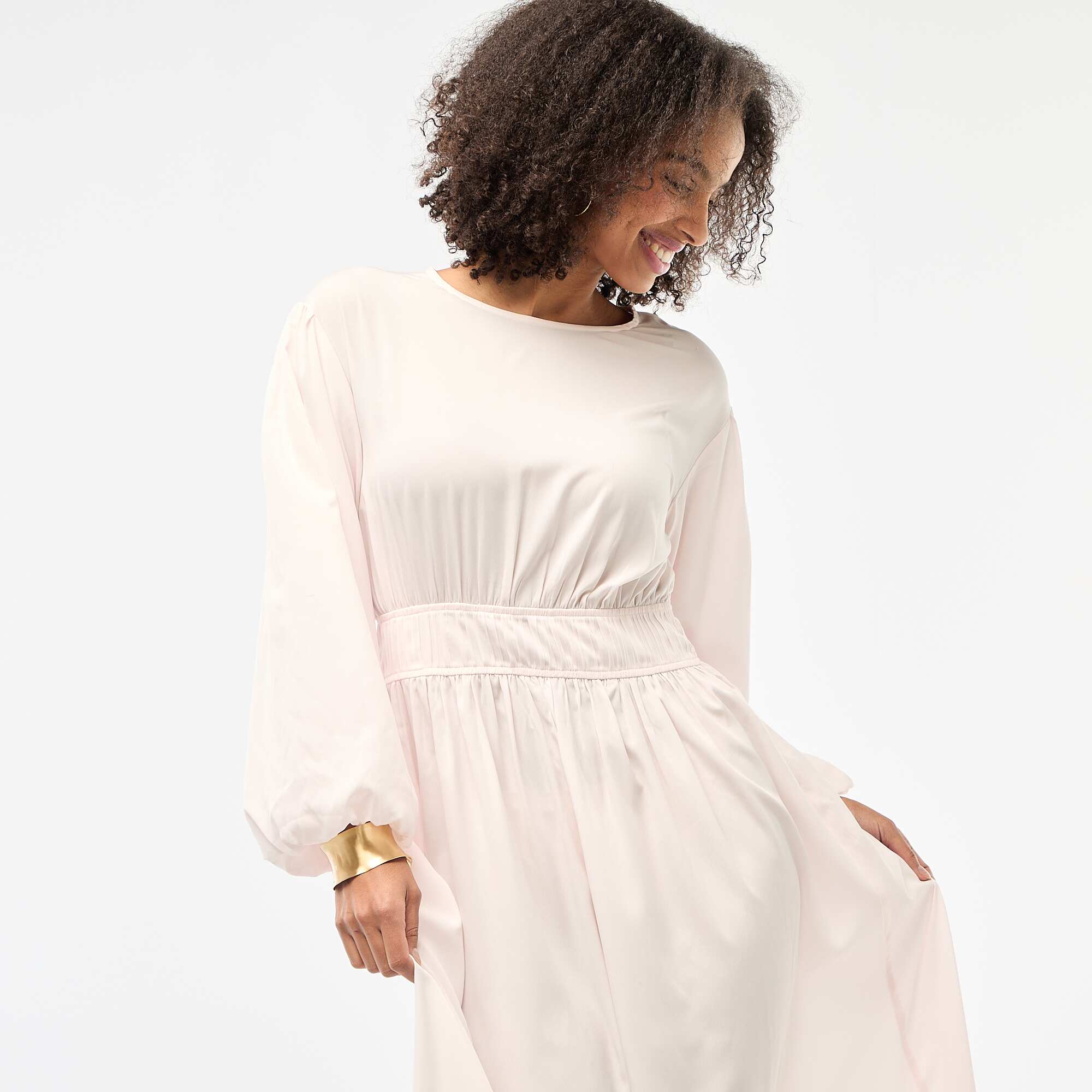 Balloon Sleeve Satin Maxi Dress PINK - Image 3
