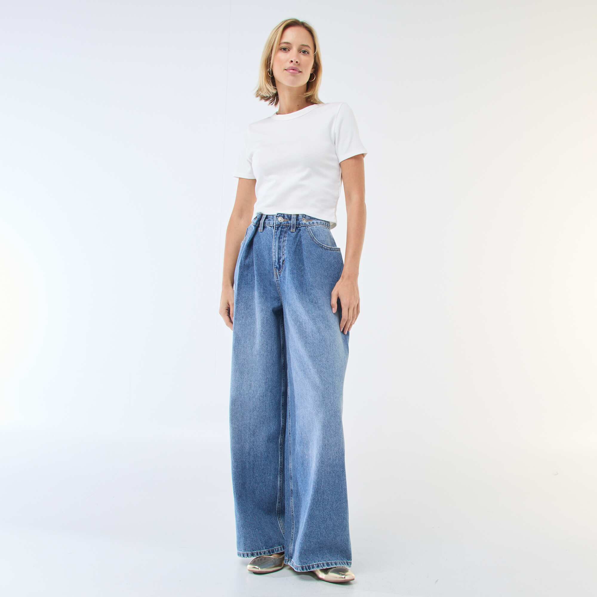 Basic Crop Top T-Shirt WHITE - Image 2