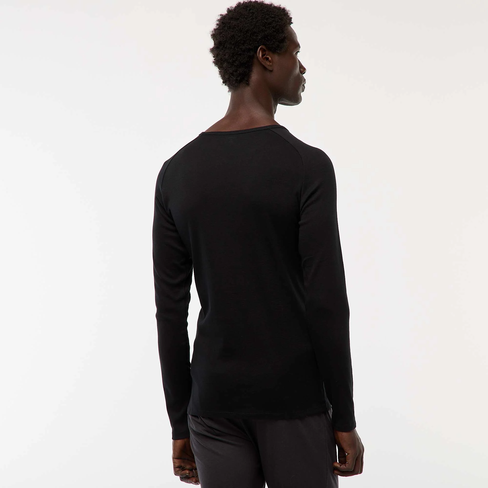 Basic Long-Sleeved Plain T-Shirts BLACK - Image 3