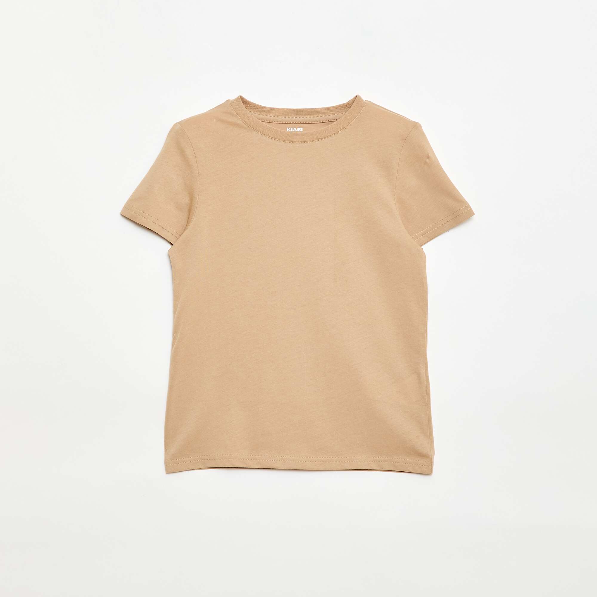 Basic plain jersey T-shirt BEIGE