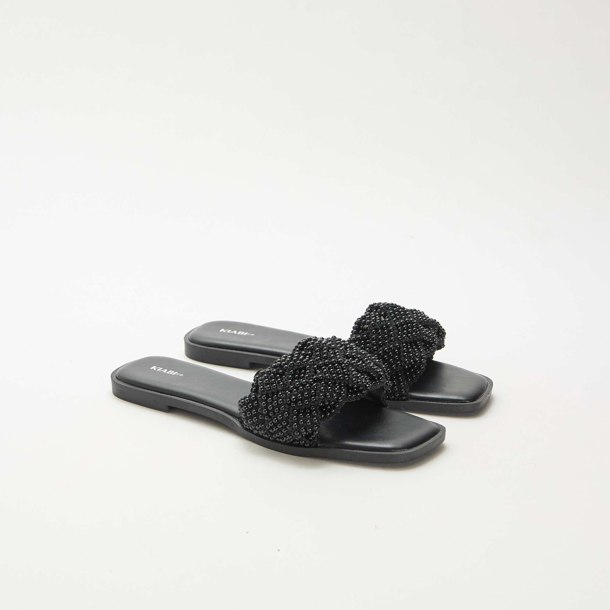 Beaded Braided Sandals BLACK
