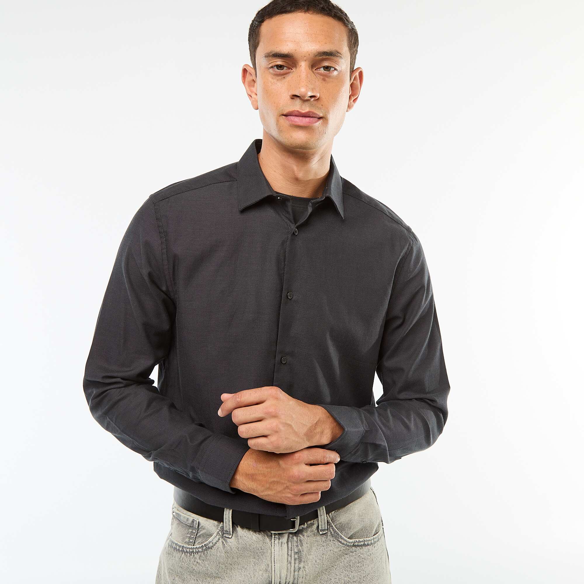Block colour straight-cut shirt BLACK
