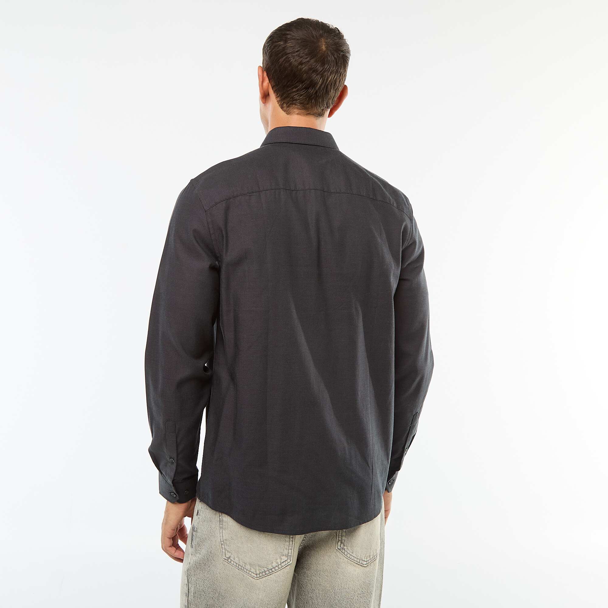 Block colour straight-cut shirt BLACK - Image 4