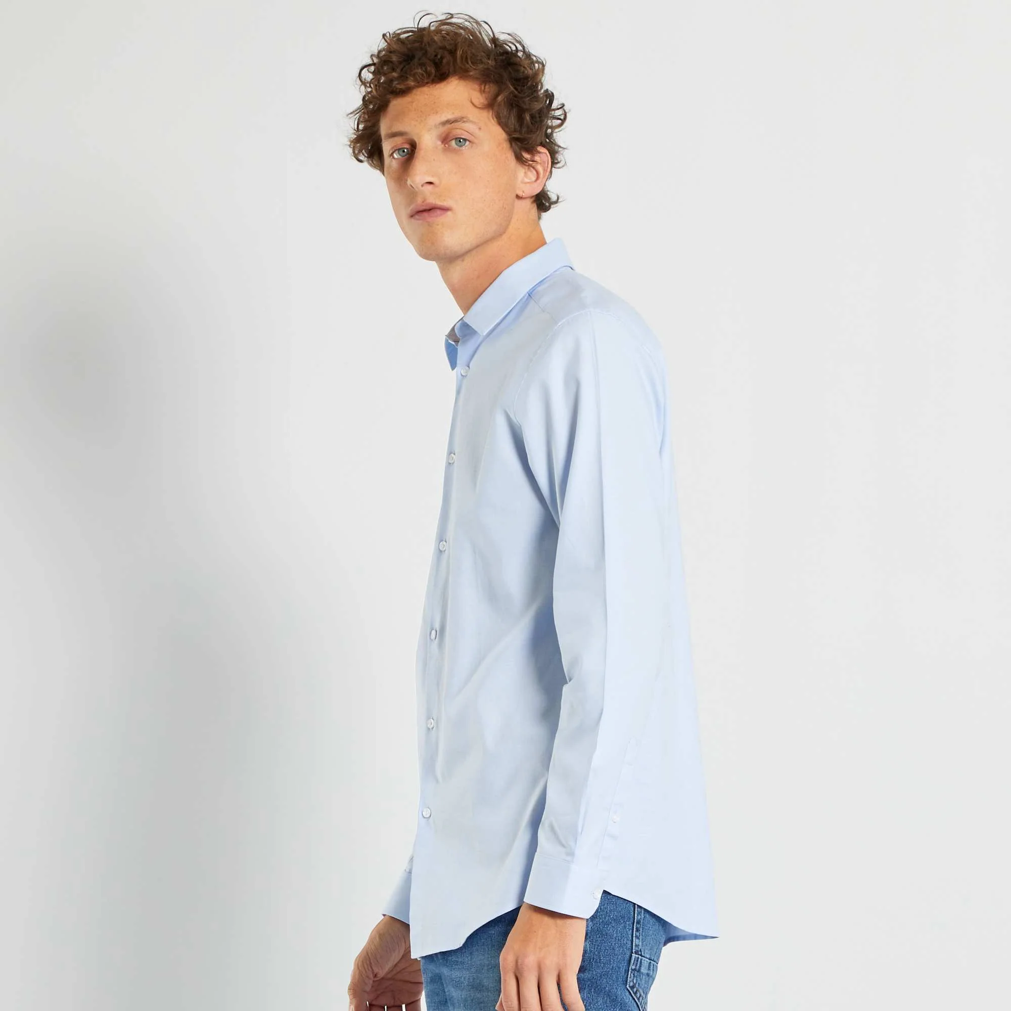 Block colour straight-cut shirt BLUE - Image 5