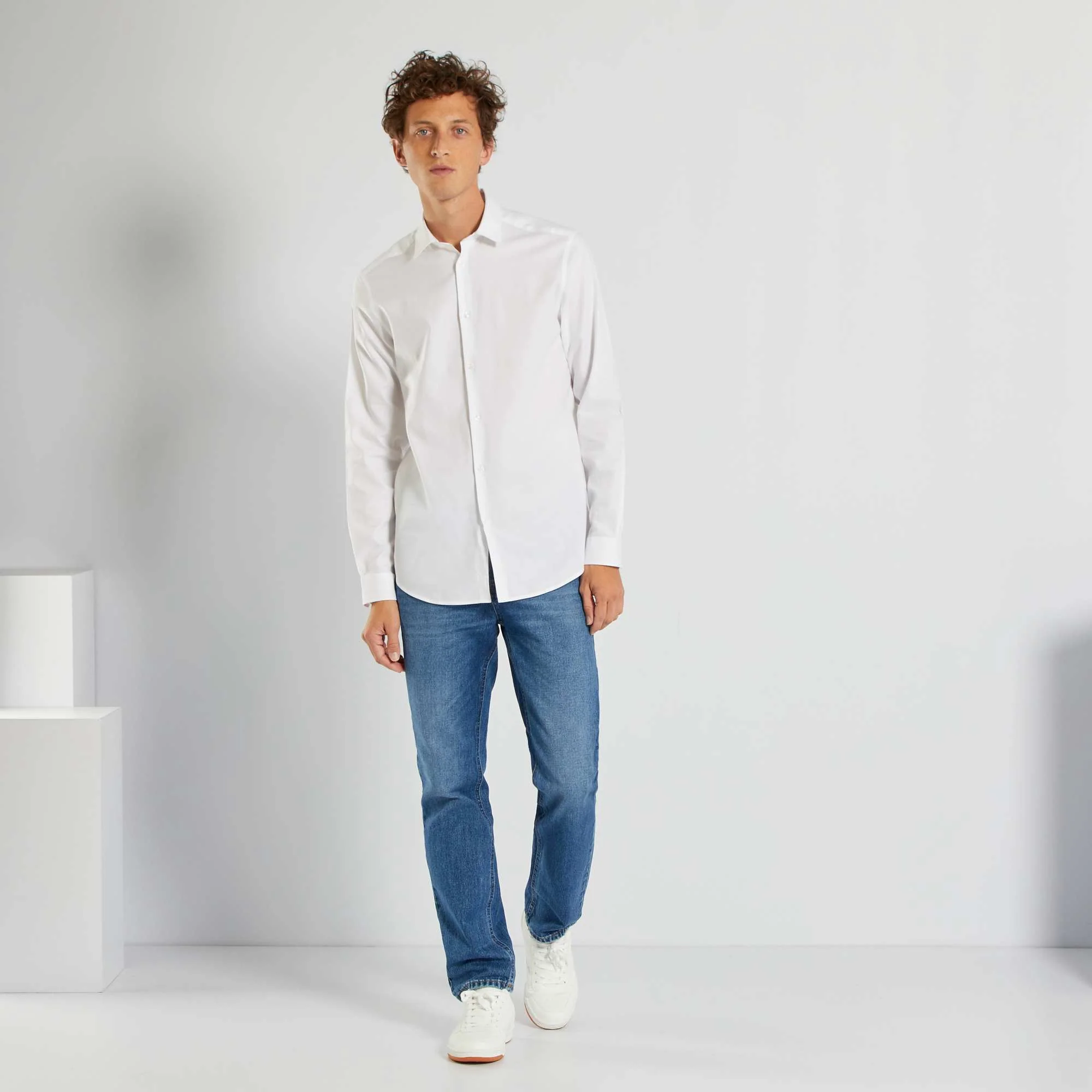 Block colour straight-cut shirt White - Image 6